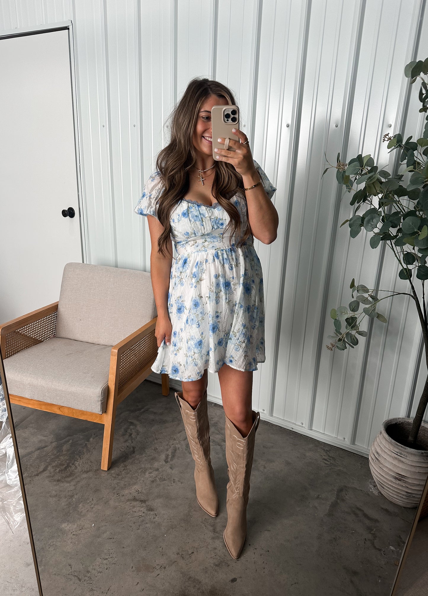 Charity Mini Dress- Blue Floral