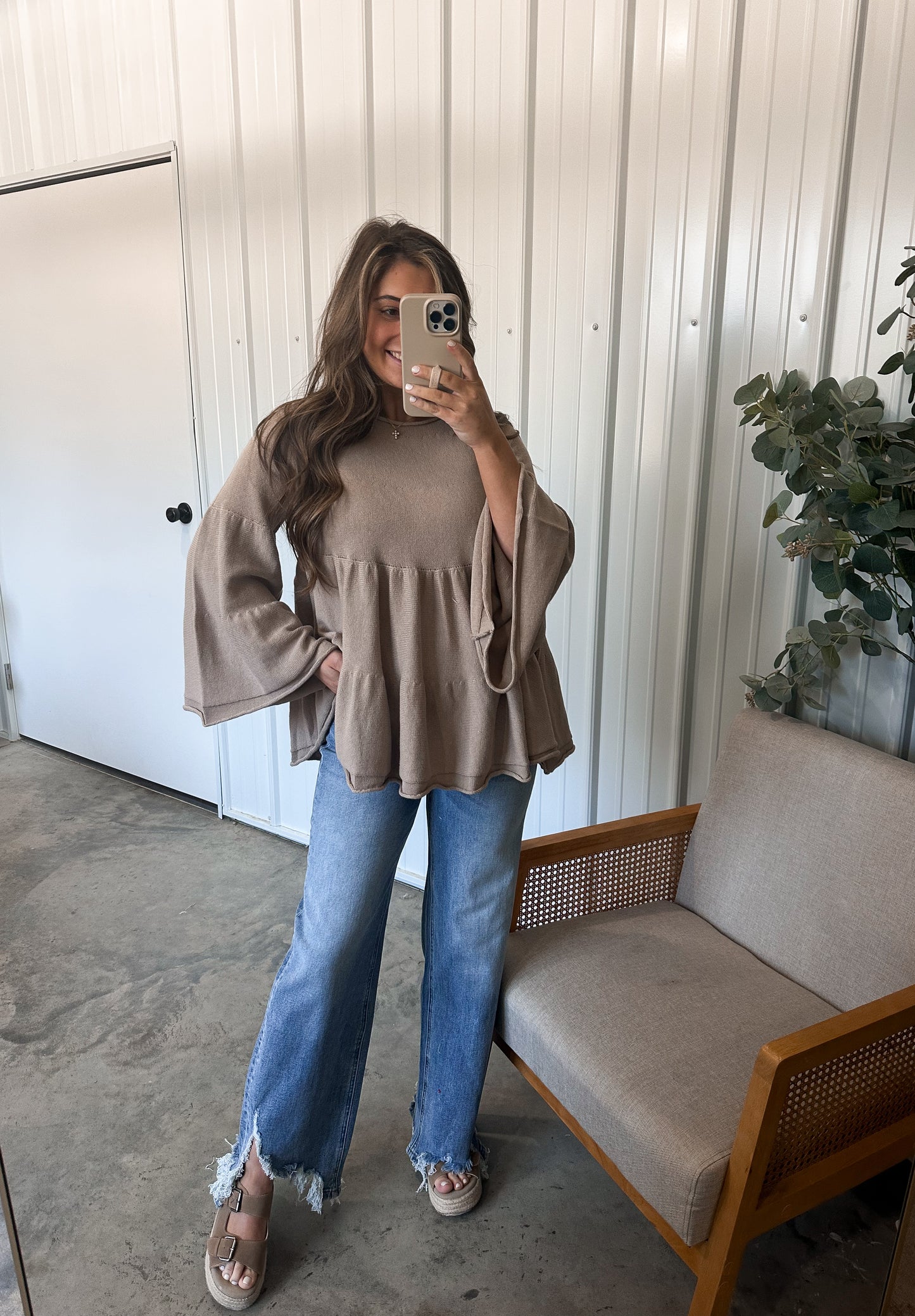 Baby Doll Bell Sleeve Blouse