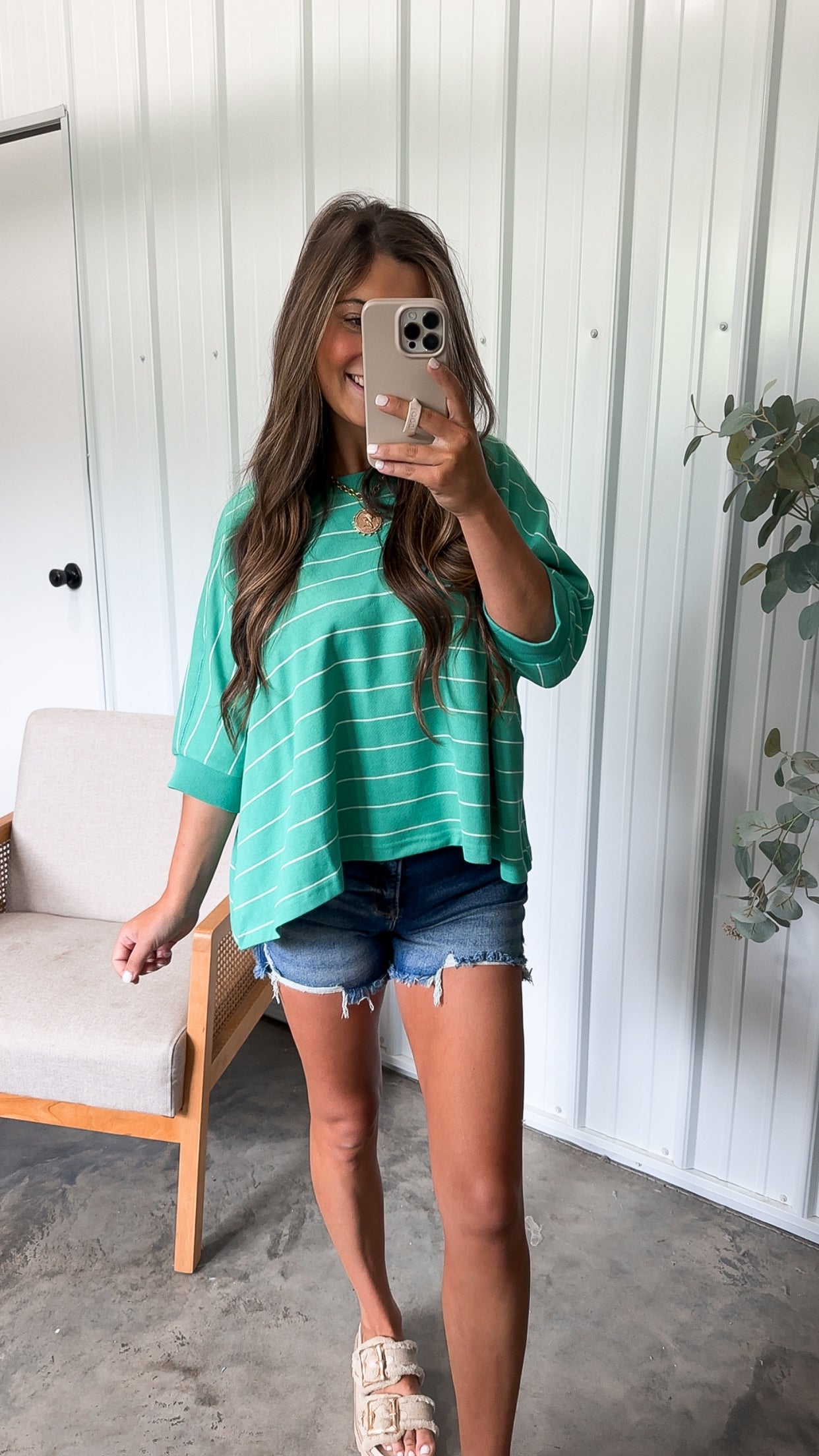 Brittany Striped Dolman Tee- Pistachio