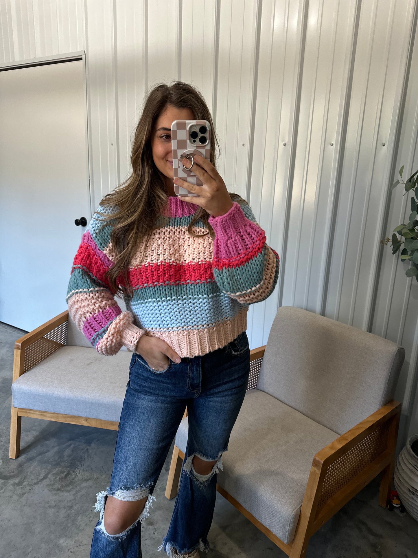 Peachy Multi Striped Knit Sweater