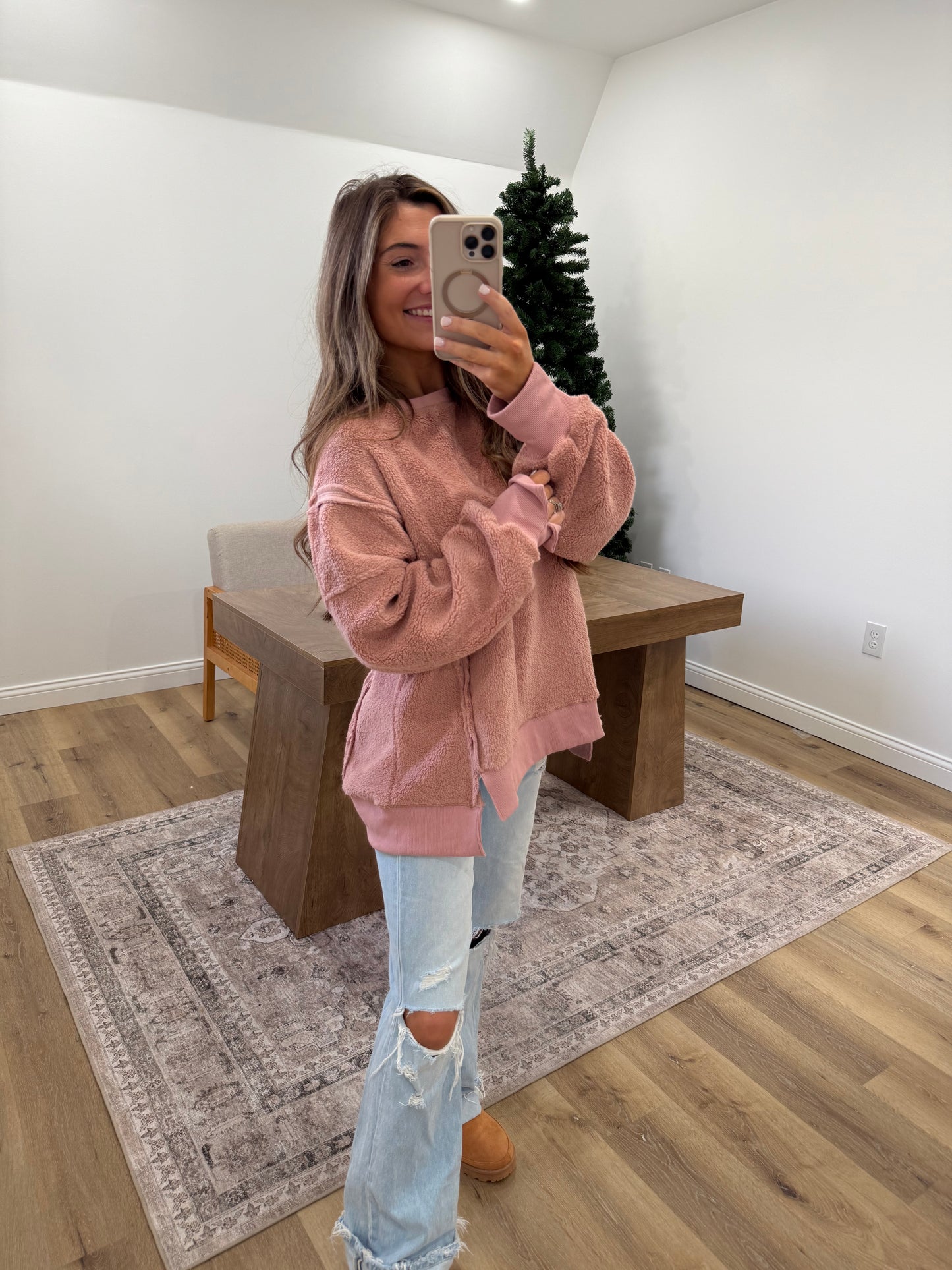 Oversized Pink Sherpa Pullover