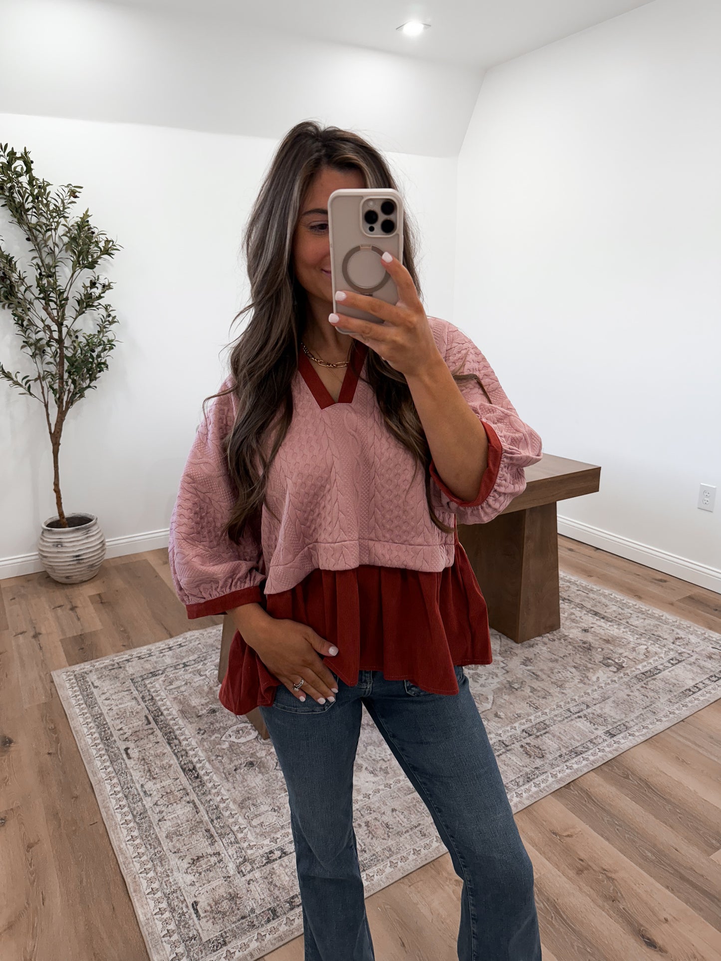 Mauve Knit Peplum Blouse