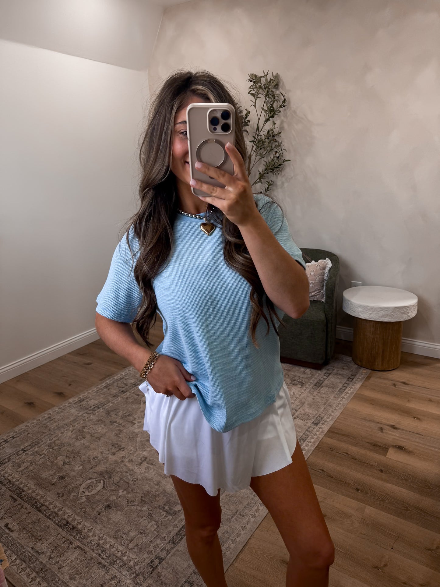 Meadow Mood Textured Striped Tee - baby blue