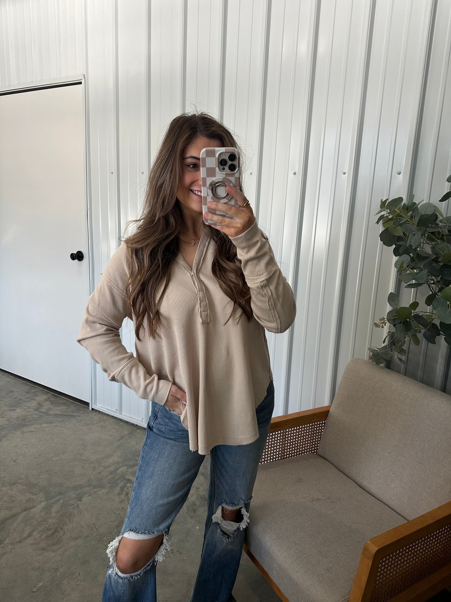 Thermal henley- oatmeal