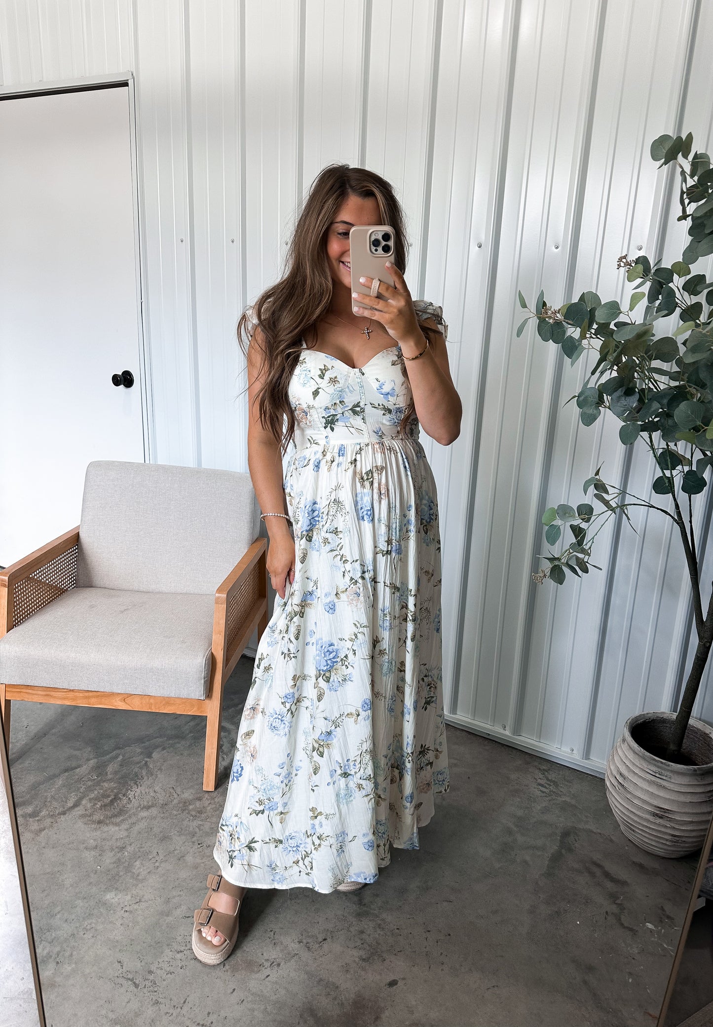 Corset Detailed Floral Maxi Dress