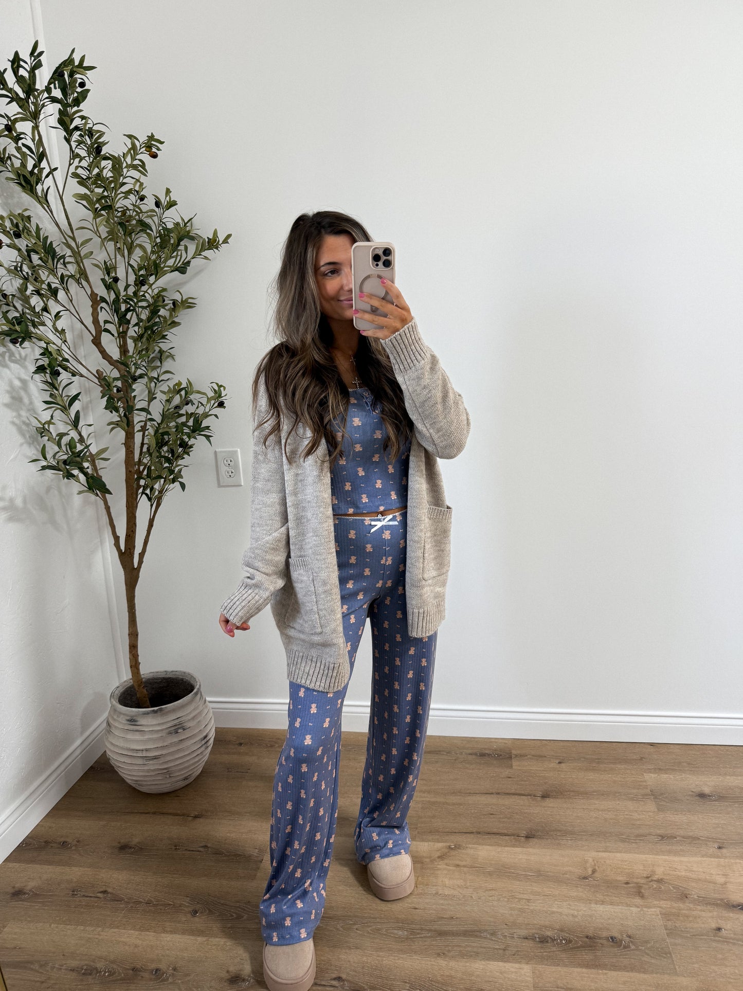 Teddy Bear Print Pointelle Lounge Set