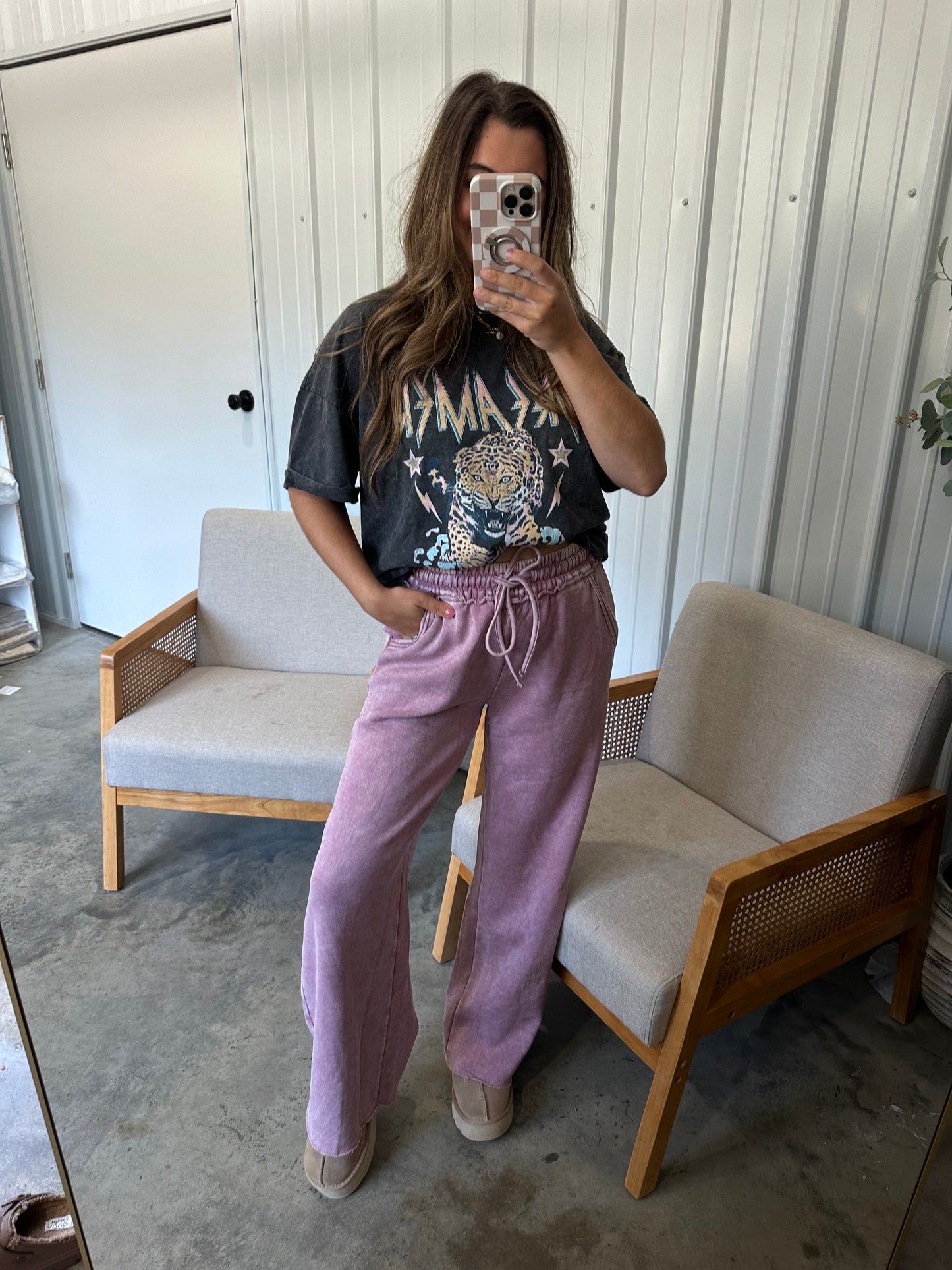 Acid Wash Fleece Lounge pants - Light Rose