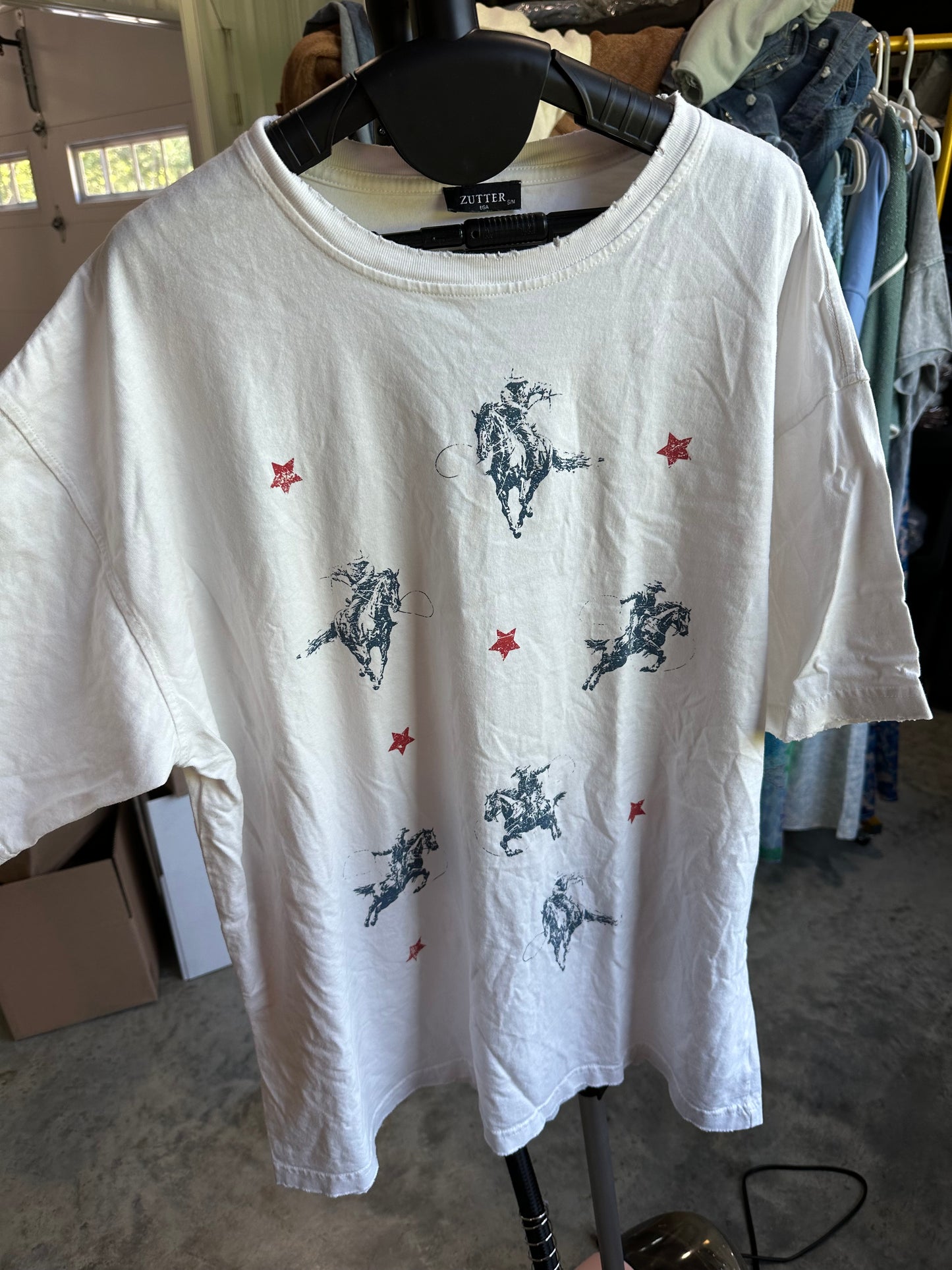Oversized Cowboy & Star Graphic Tee- Lightly Loved