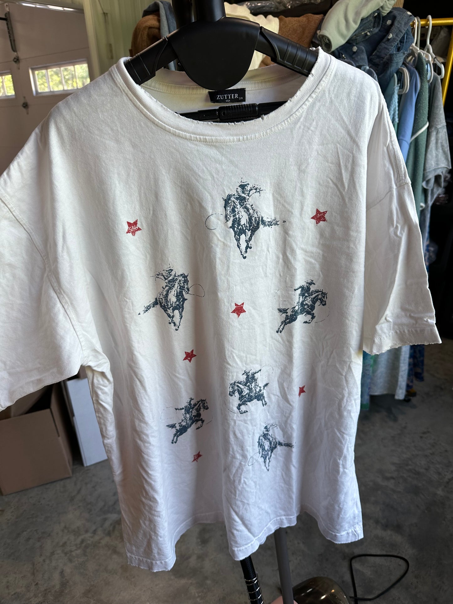 Oversized Cowboy & Star Graphic Tee- Lightly Loved