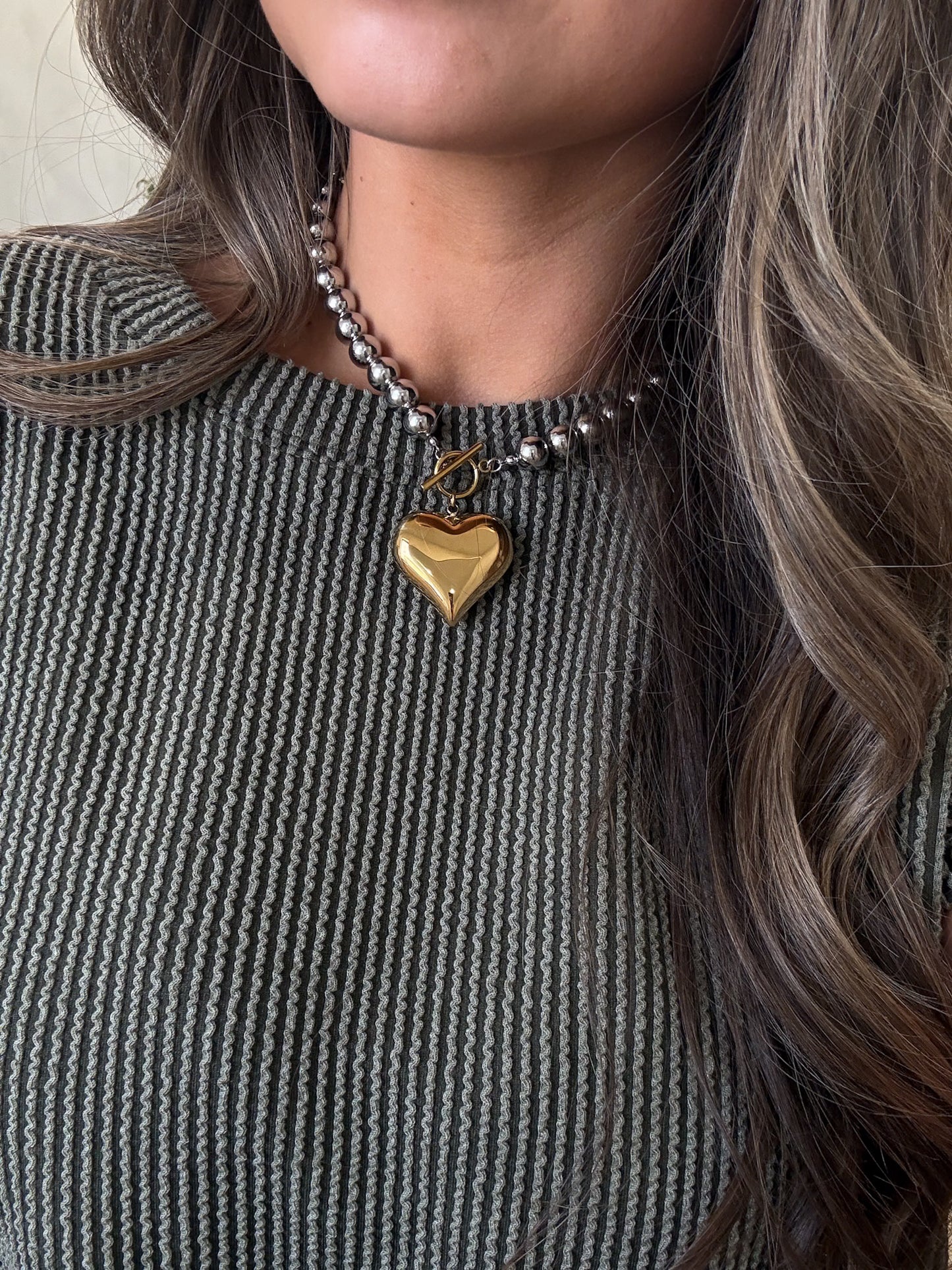 LoverGirl Two Toned Heart Necklace - waterproof