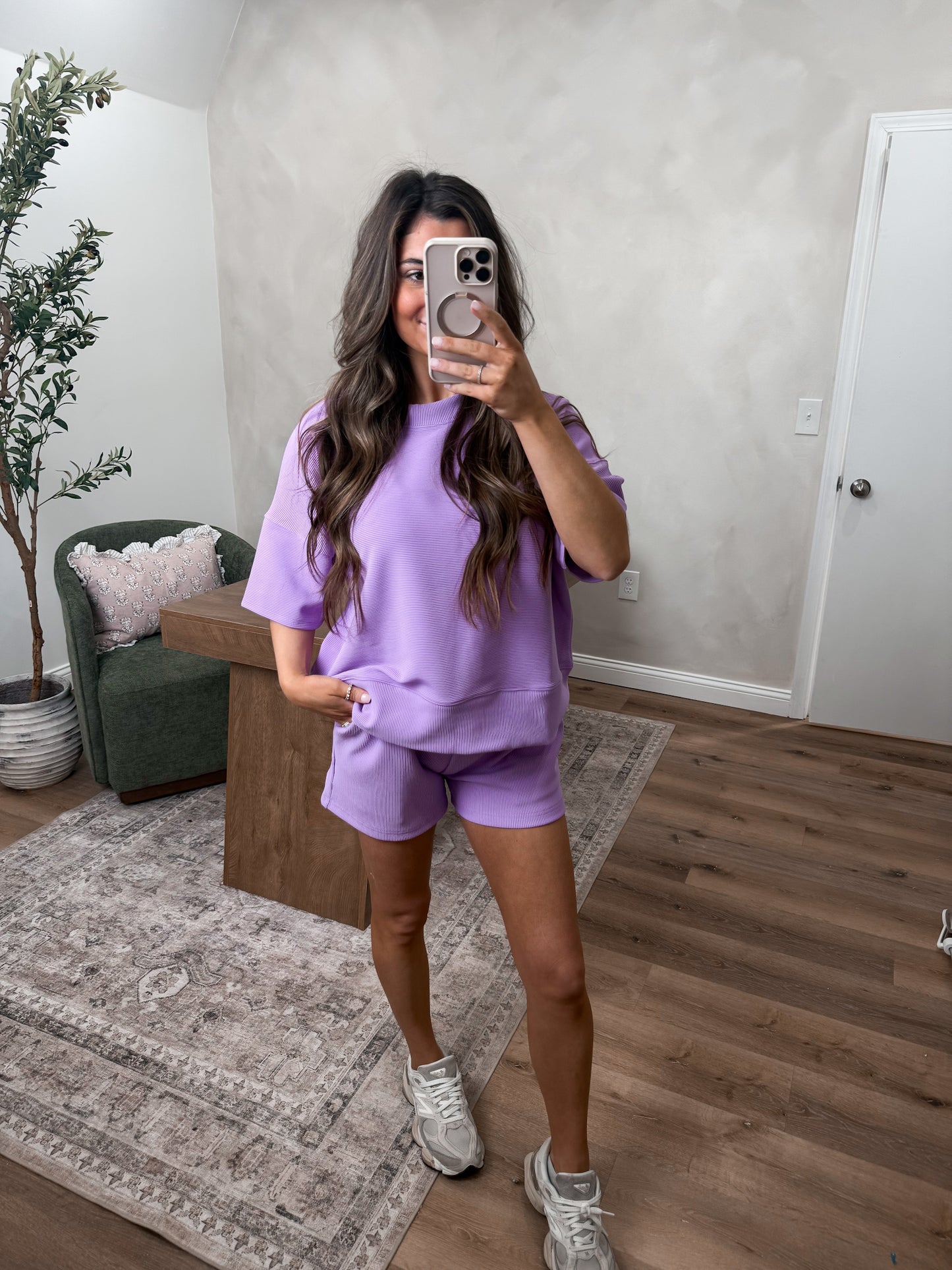 Kylie Ribbed Lounge Set- Lavender