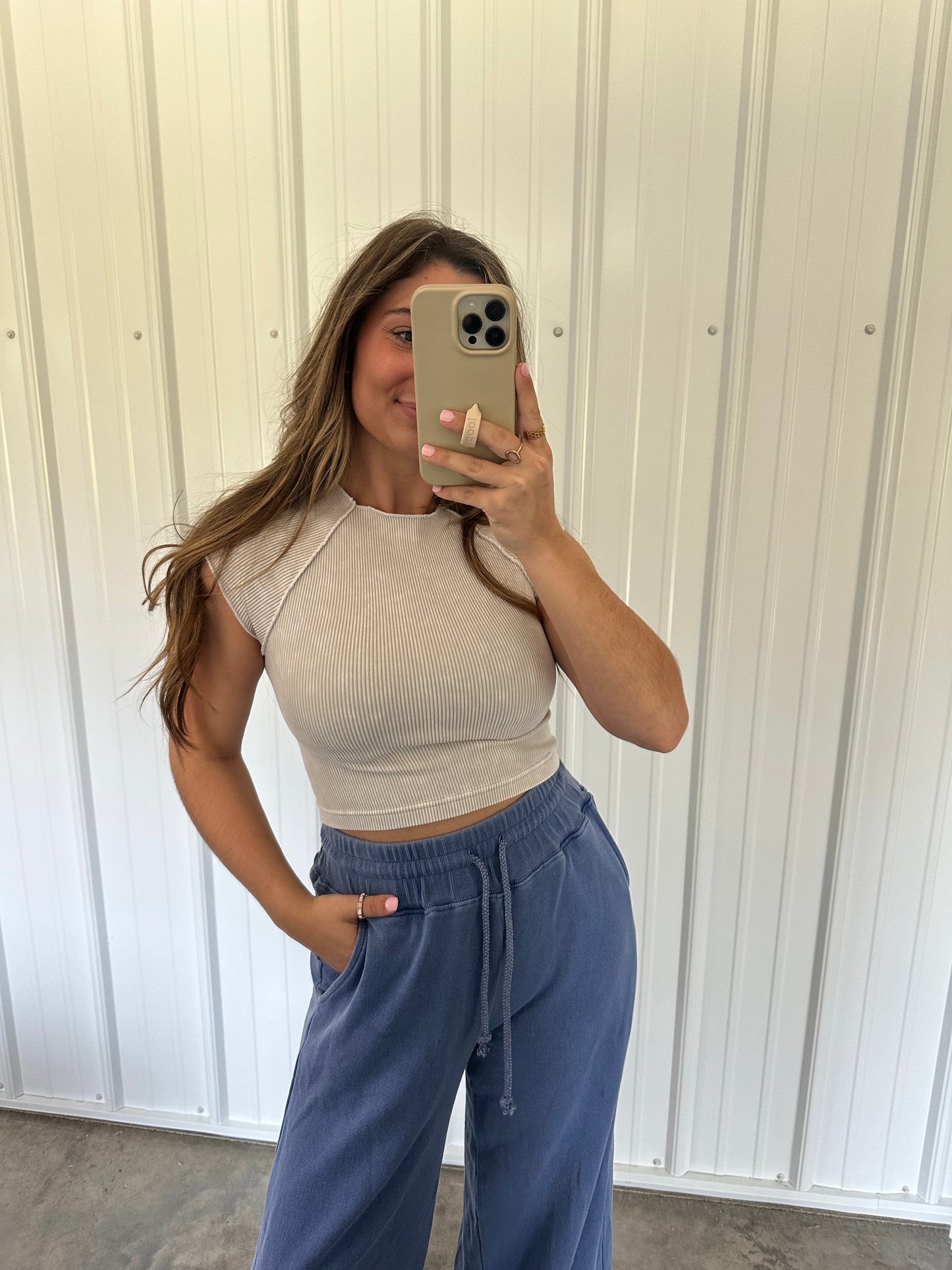 Stone Washed Ribbed Seamless Top
