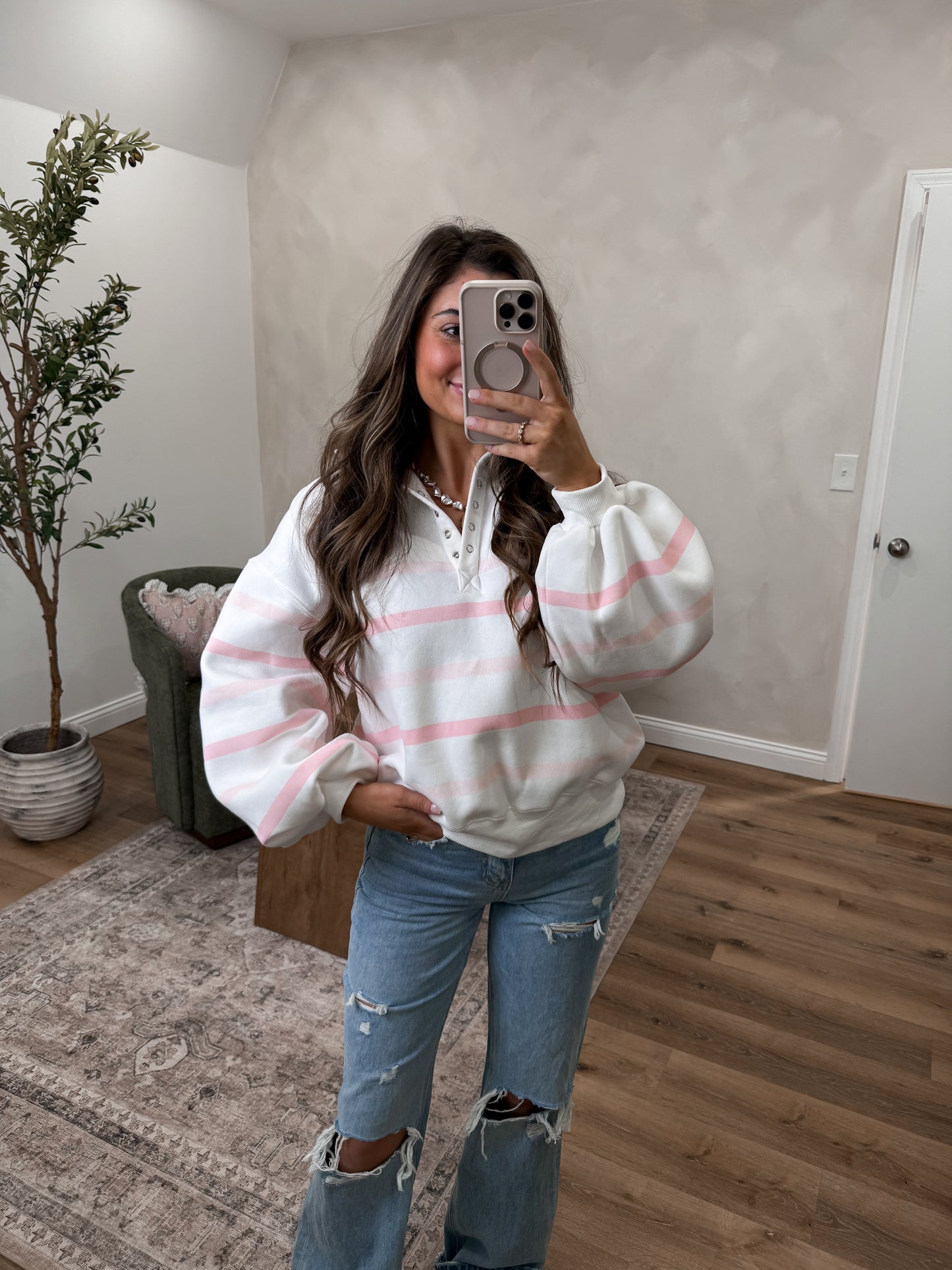 Luxe Piper Pullover - Pink Pastel Stripe