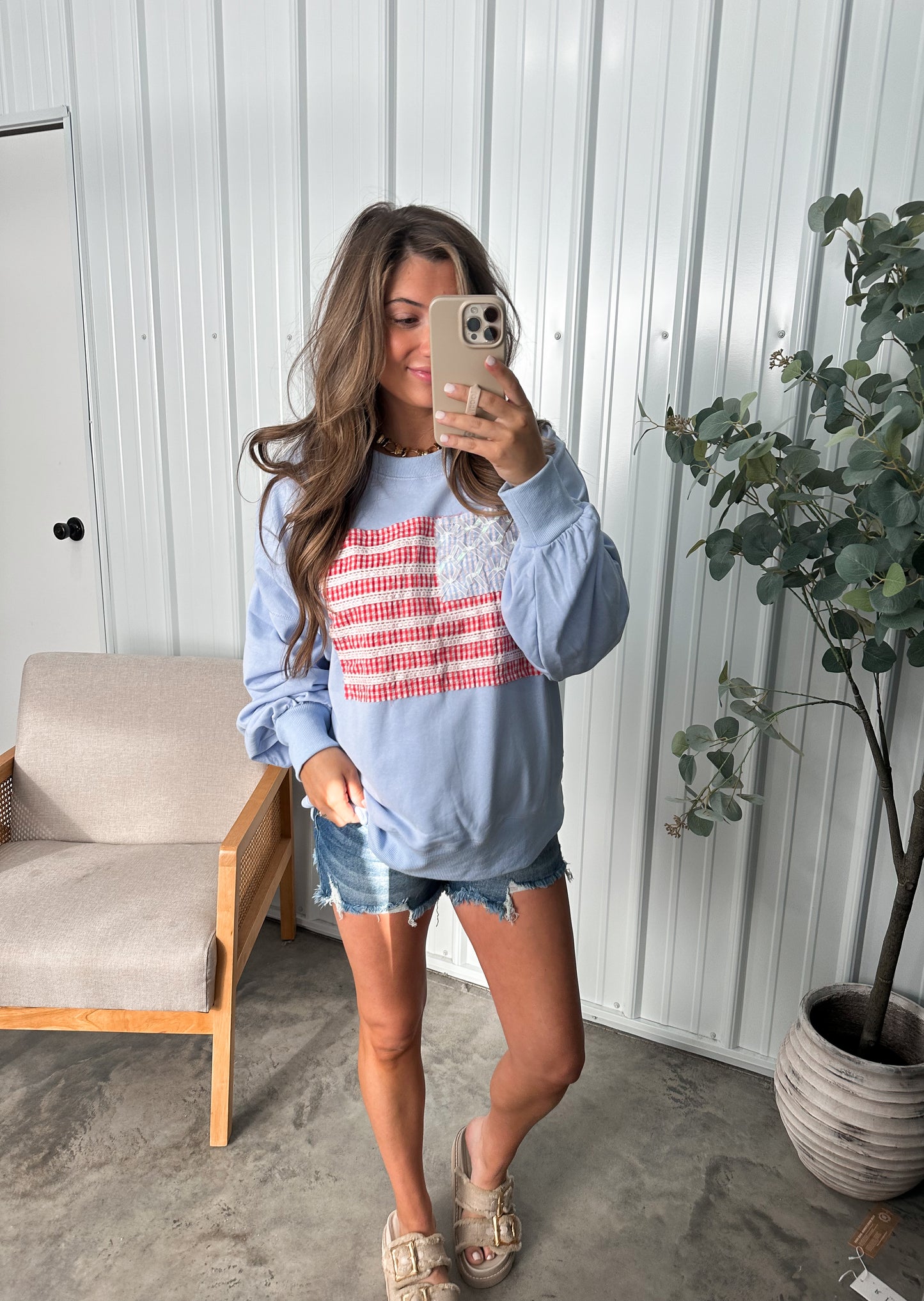 Lace Embroidered Flag Pullover
