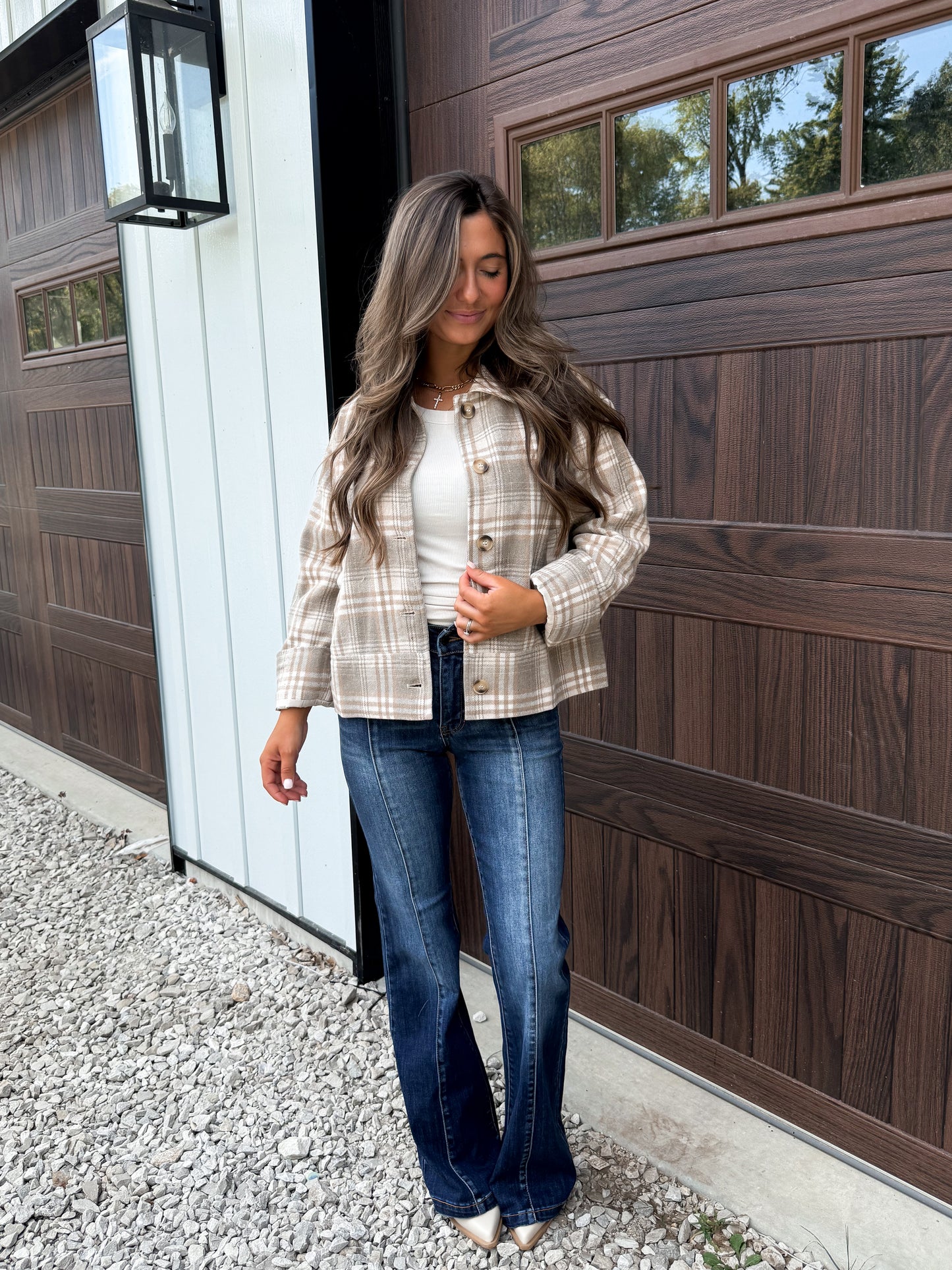 Payton Plaid Jacket- Taupe