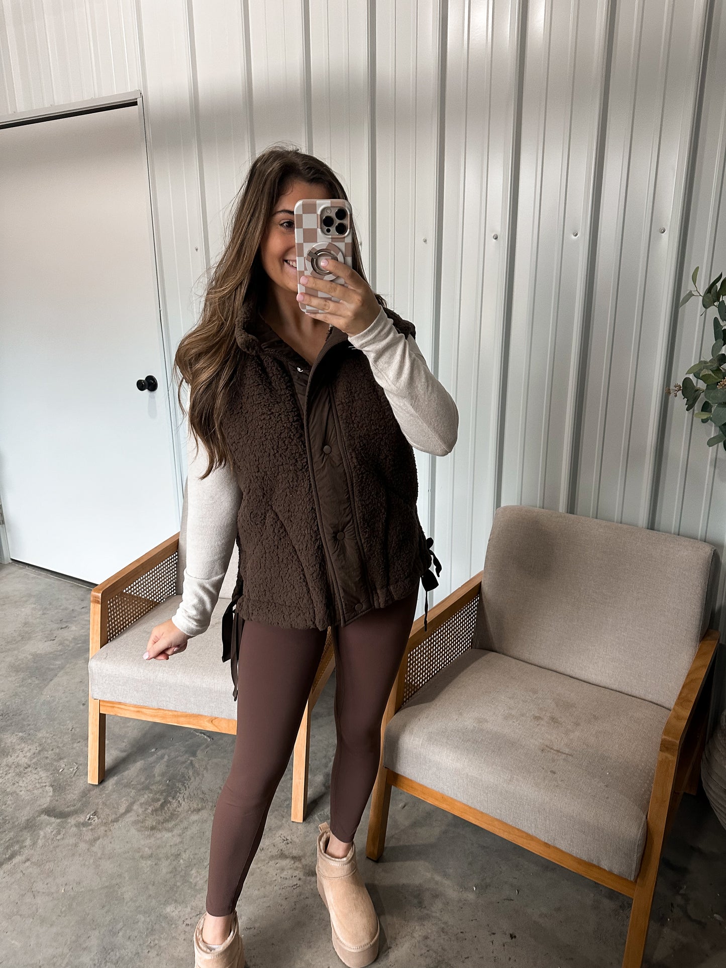 Tied With a Bow Sherpa Vest - chocolate