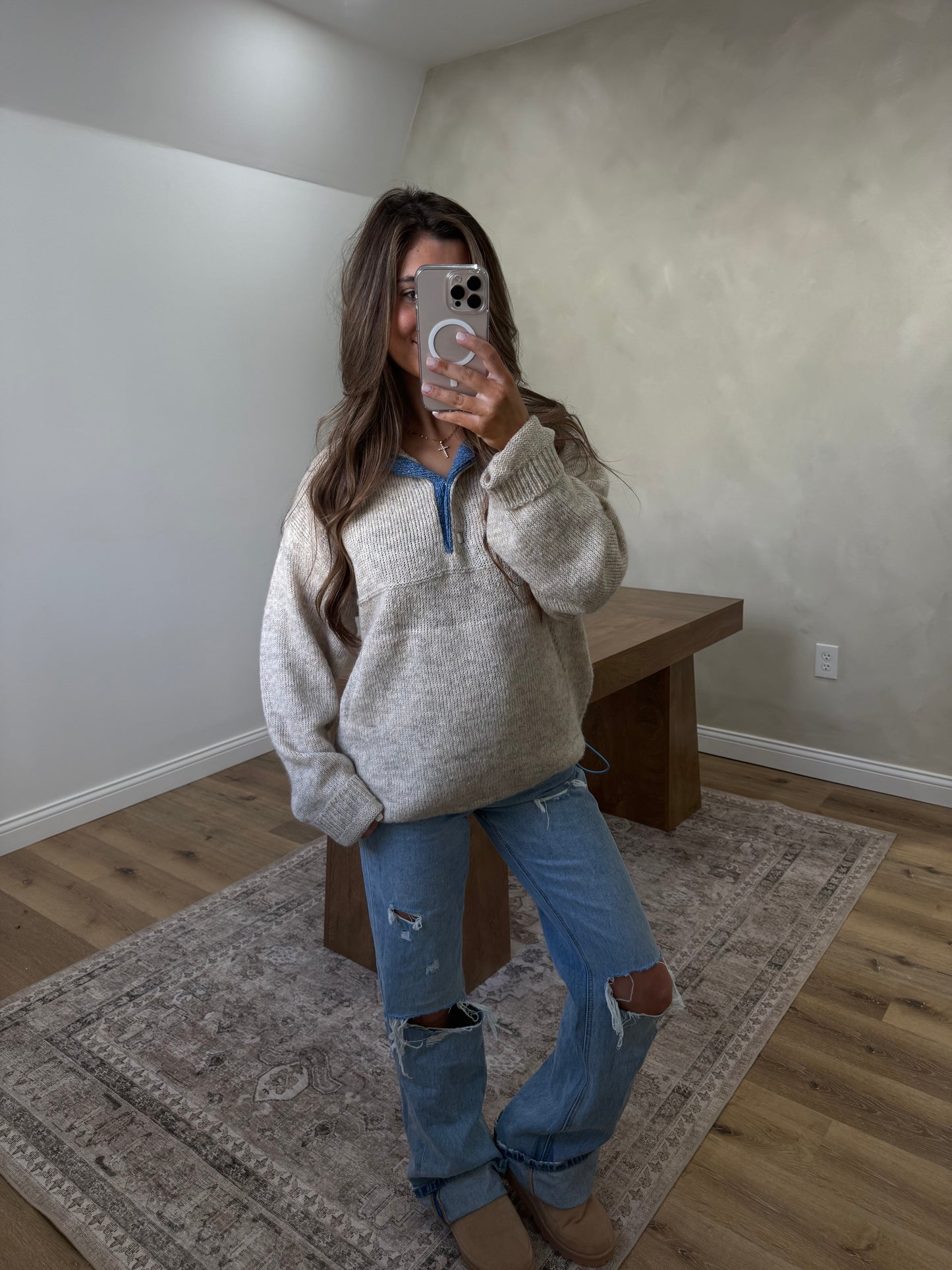 Kylie sweater knit Pullover- Oat/peri
