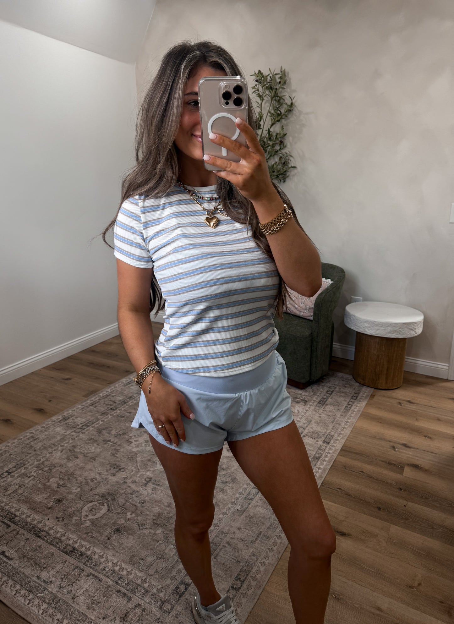 Luna Striped Ribbed Tee - blue/white