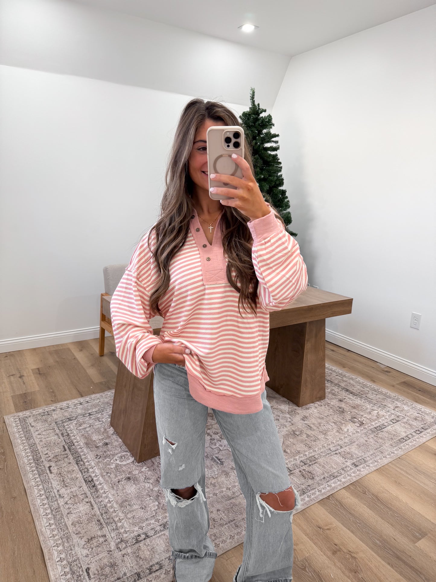 Dusty Rose striped pullover *PREORDER FOR 12/4 SHIPMENT ORDER INDIVIDUALLY*