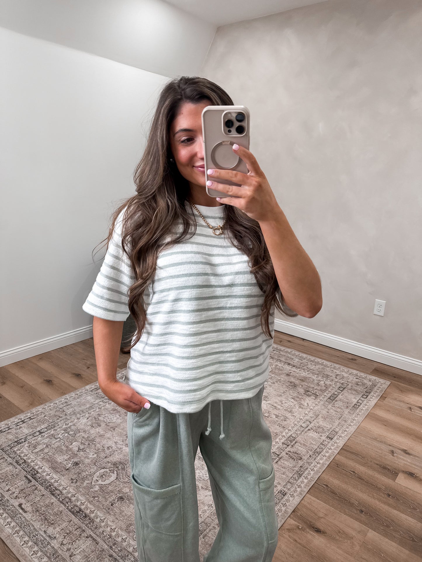 Cozy Cutie Terry Crew Neck Top - sage
