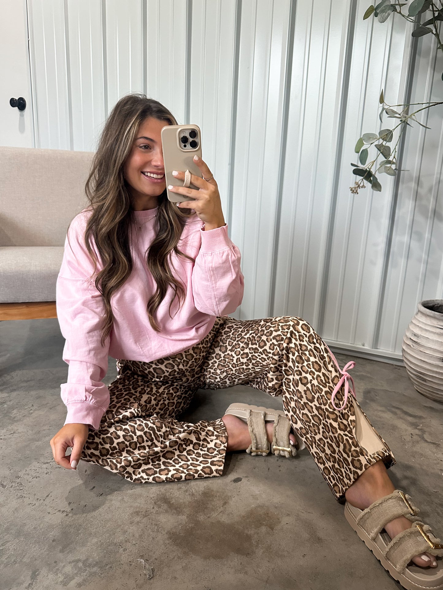 Pop of Pink Bow Leopard Pants