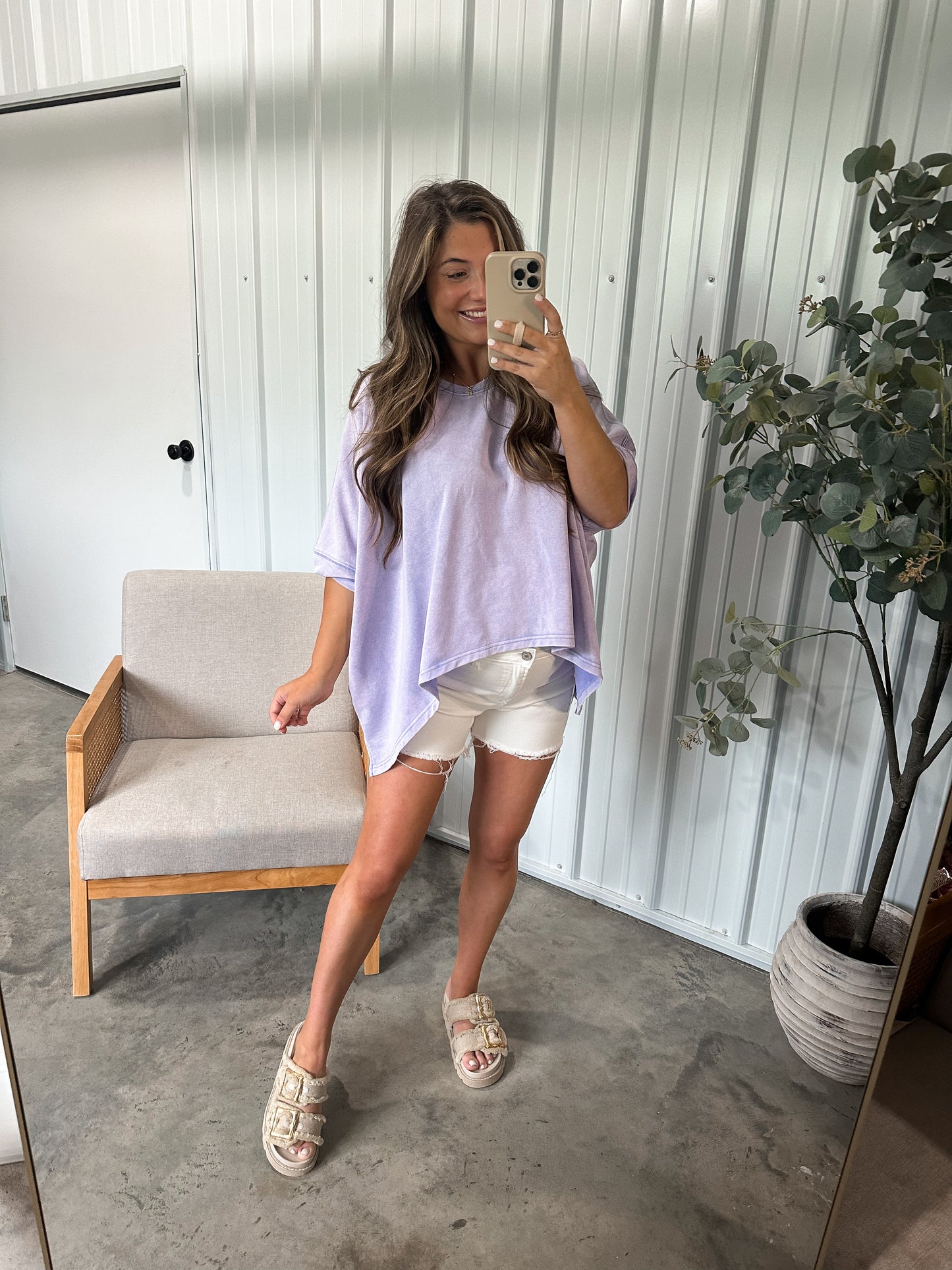 Devin Washed dolman Tee- Ash Lavender