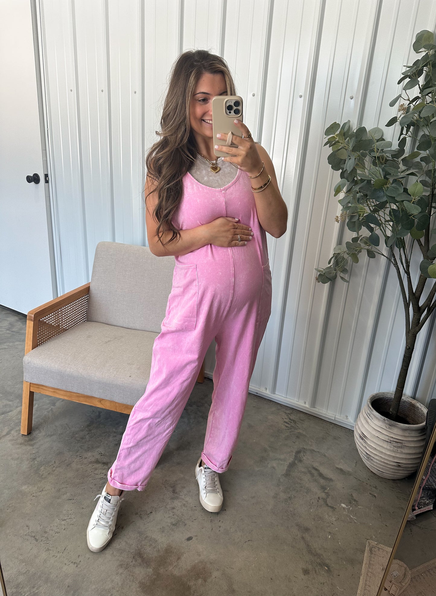 Staple mineral wash jumpsuit - Candy Pink