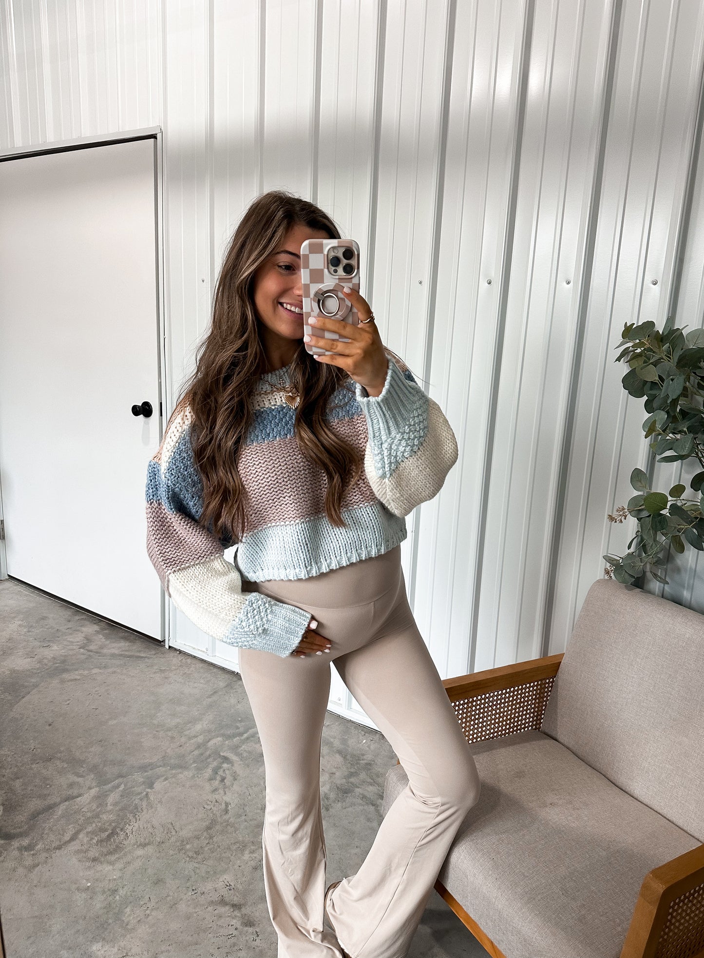Carlee Cropped Sweater - light blue multi