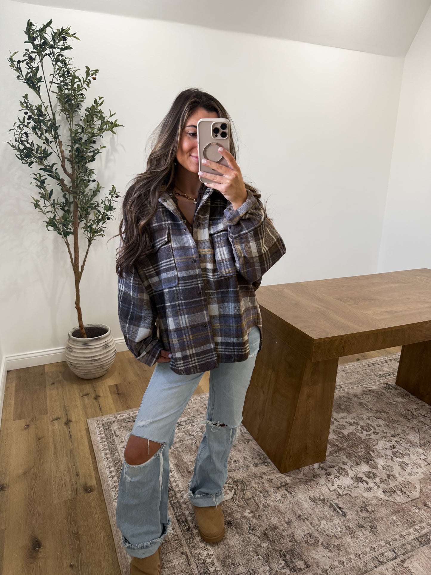 Detachable hood flannel - Slate