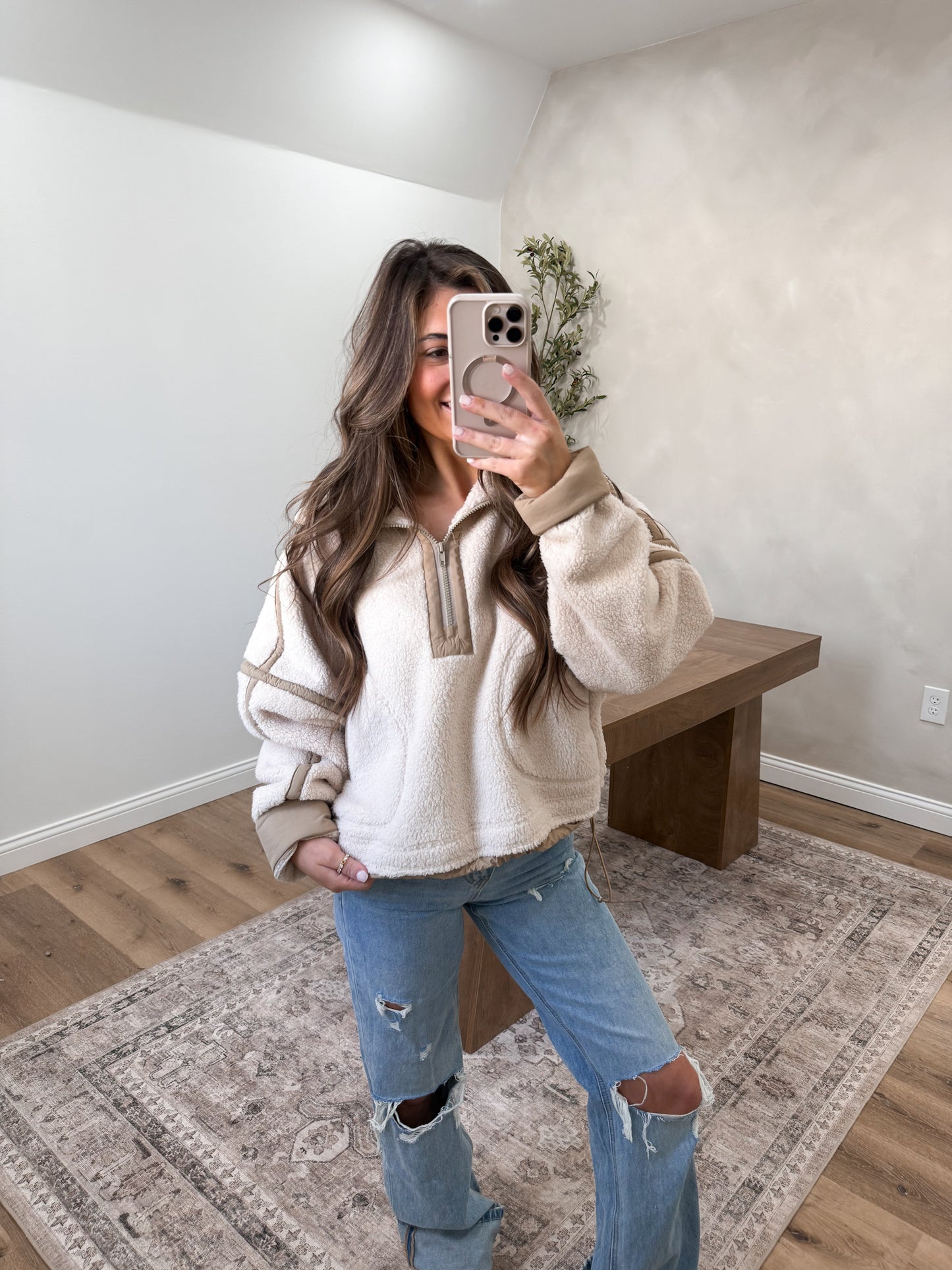 Toasted vanilla Sherpa Quarter Zip- Ecru