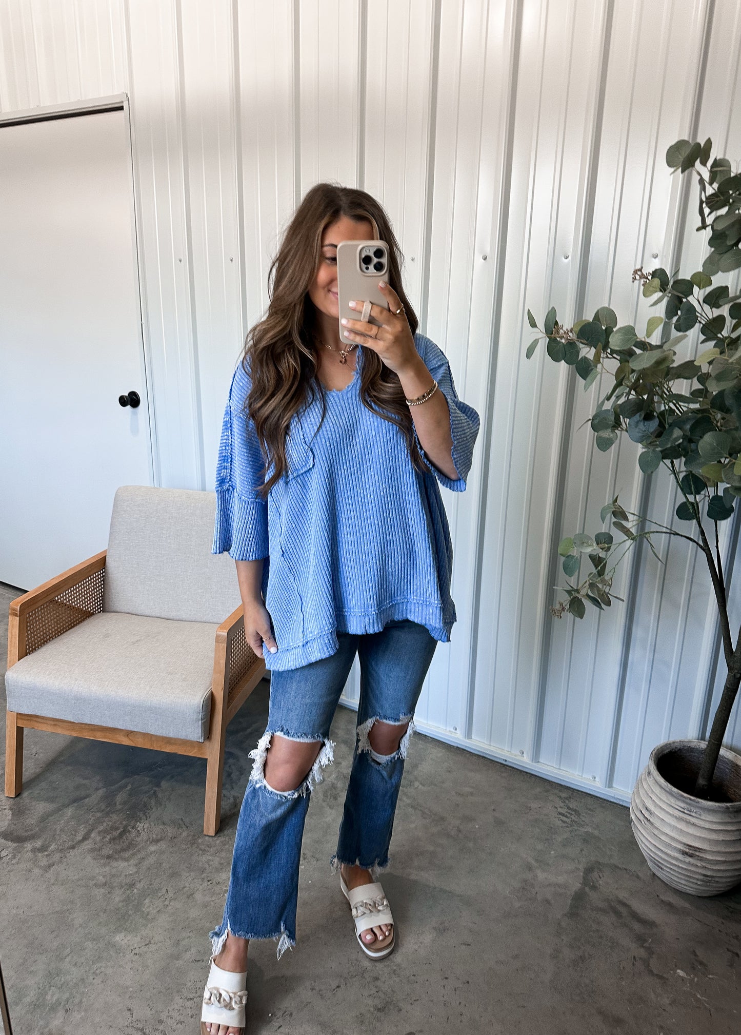 Kenedy Relaxed Fit Top- Peri Blue