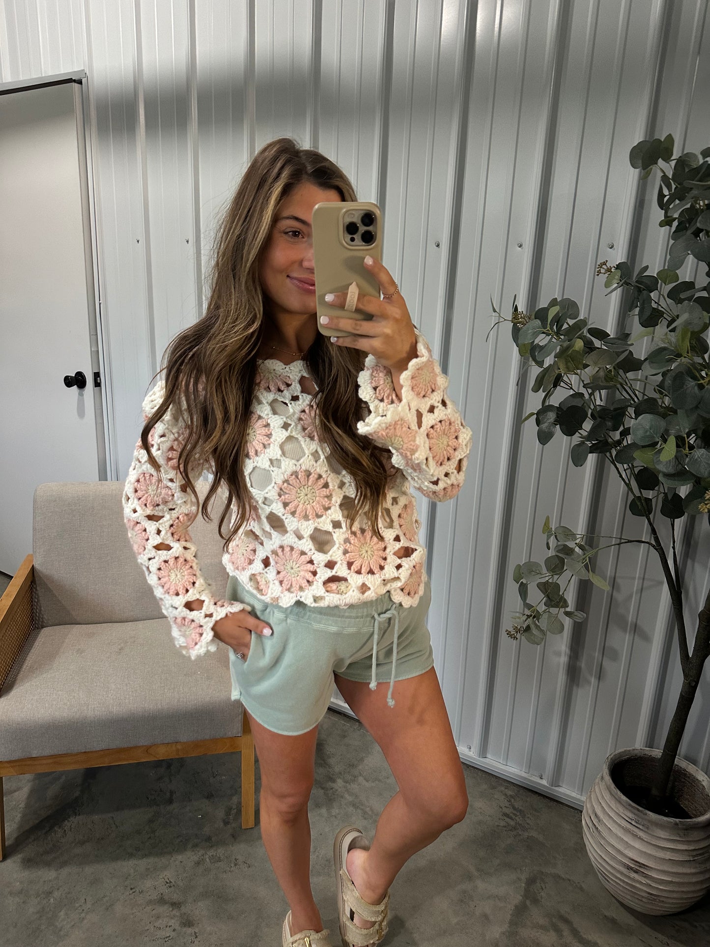 Layla Crochet Top- Ivory/Blush