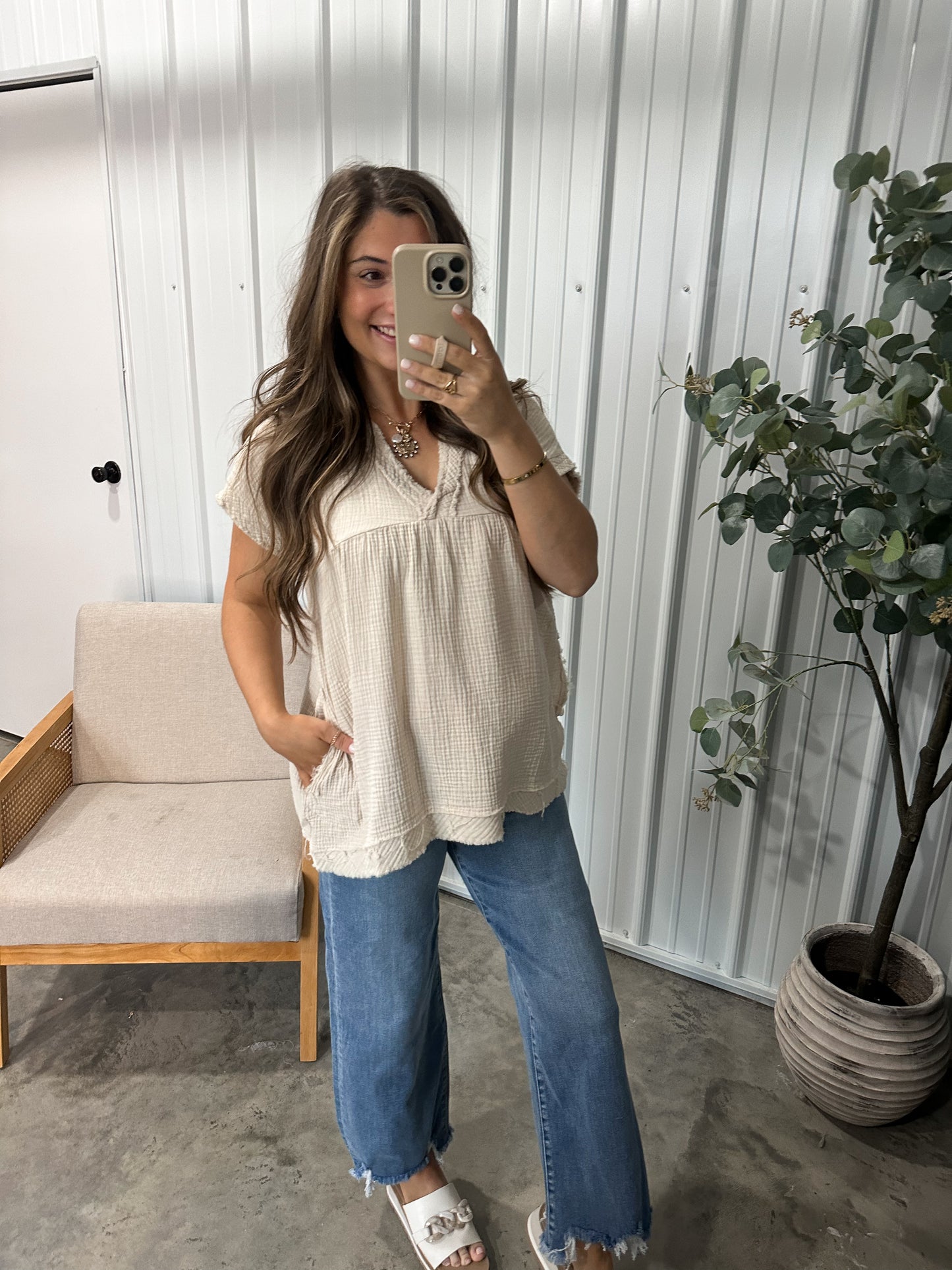 Caroline Gauze Tee- Sand Beige