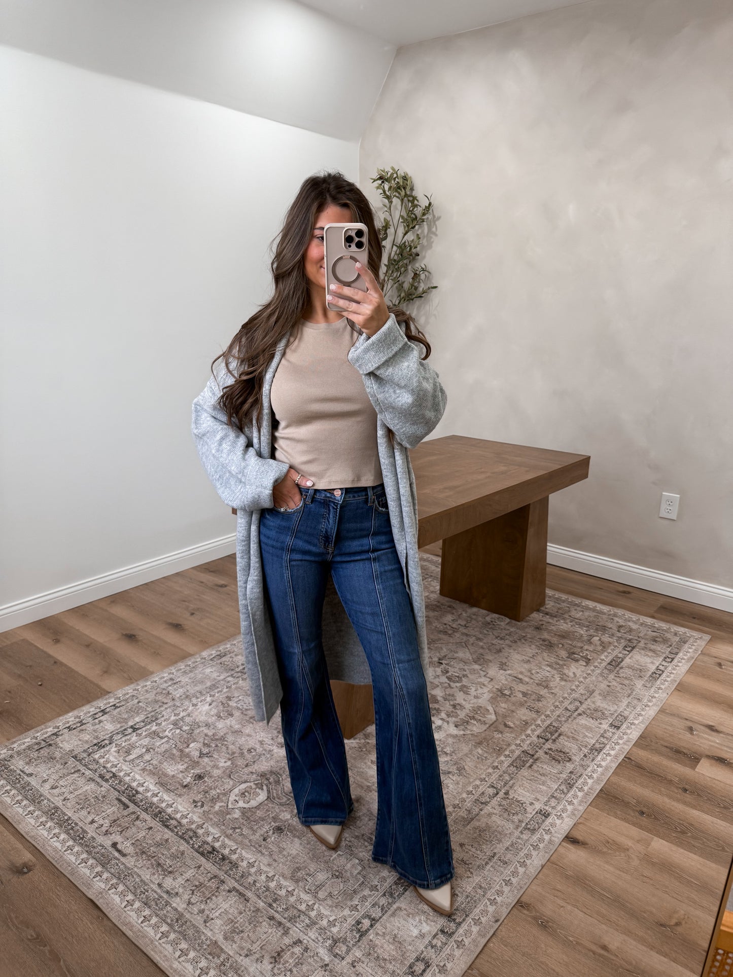 Tummy Control High Rise Exposed Seam Flare Jeans- Dark