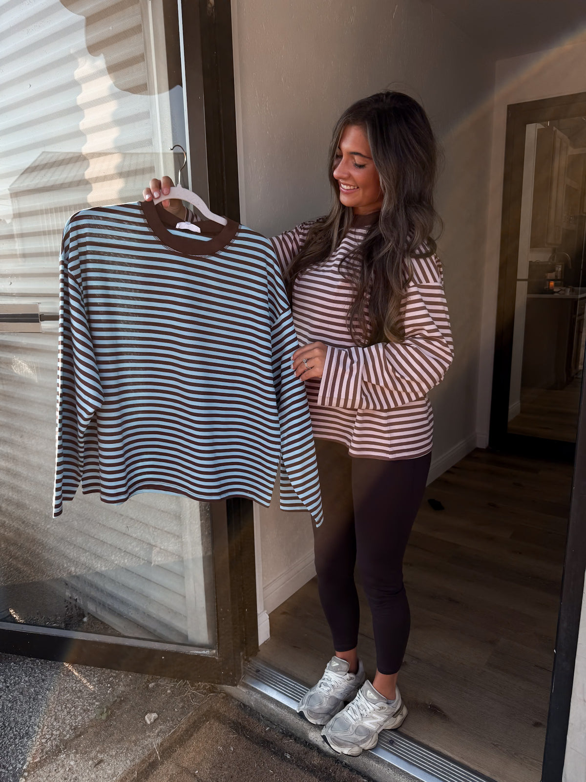 Perfect Day Oversized Stripe Long Sleeve Top - Pink/Brown
