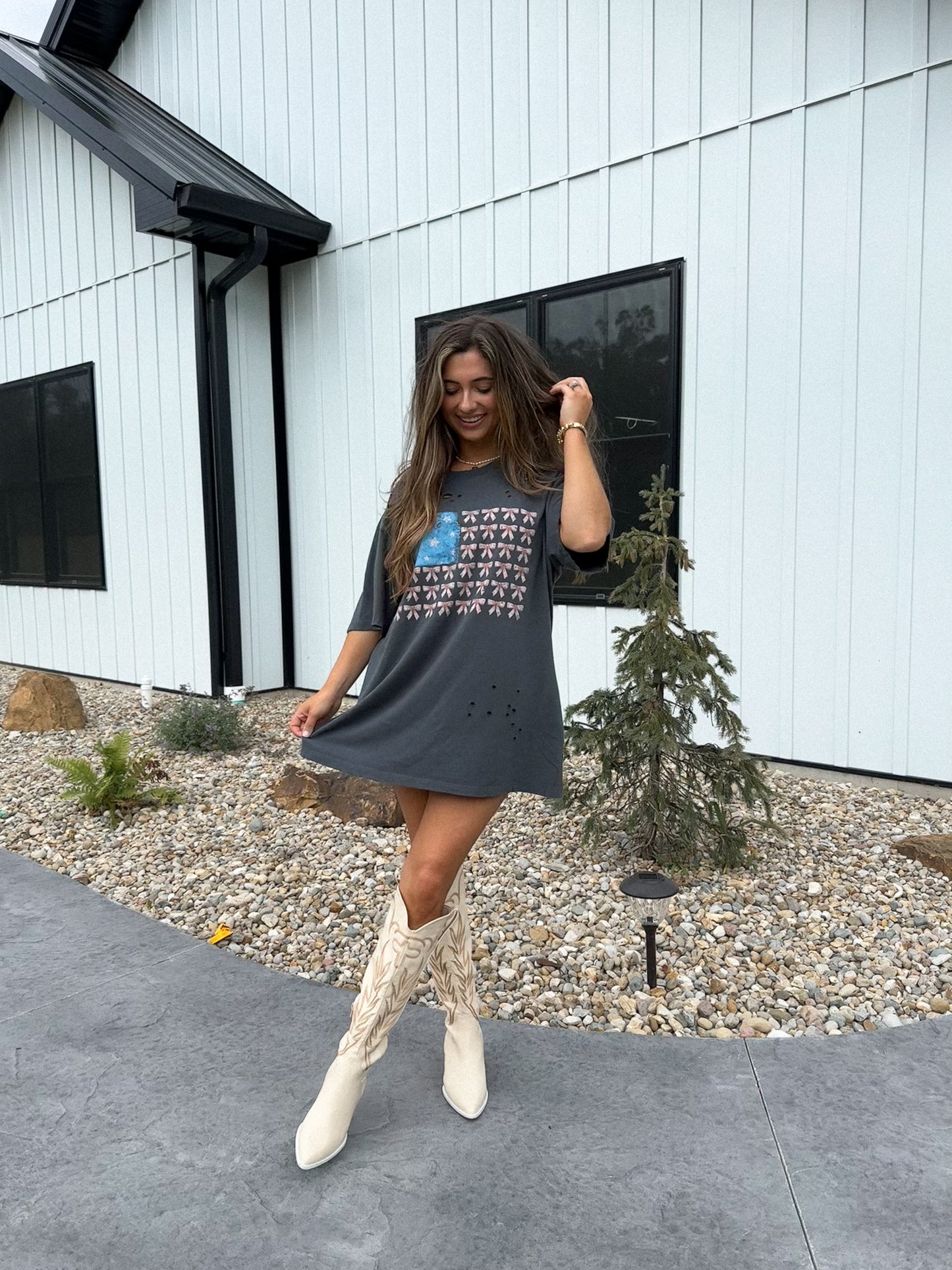 Coquette American Flag Distressed Tee- Slate RESTOCK