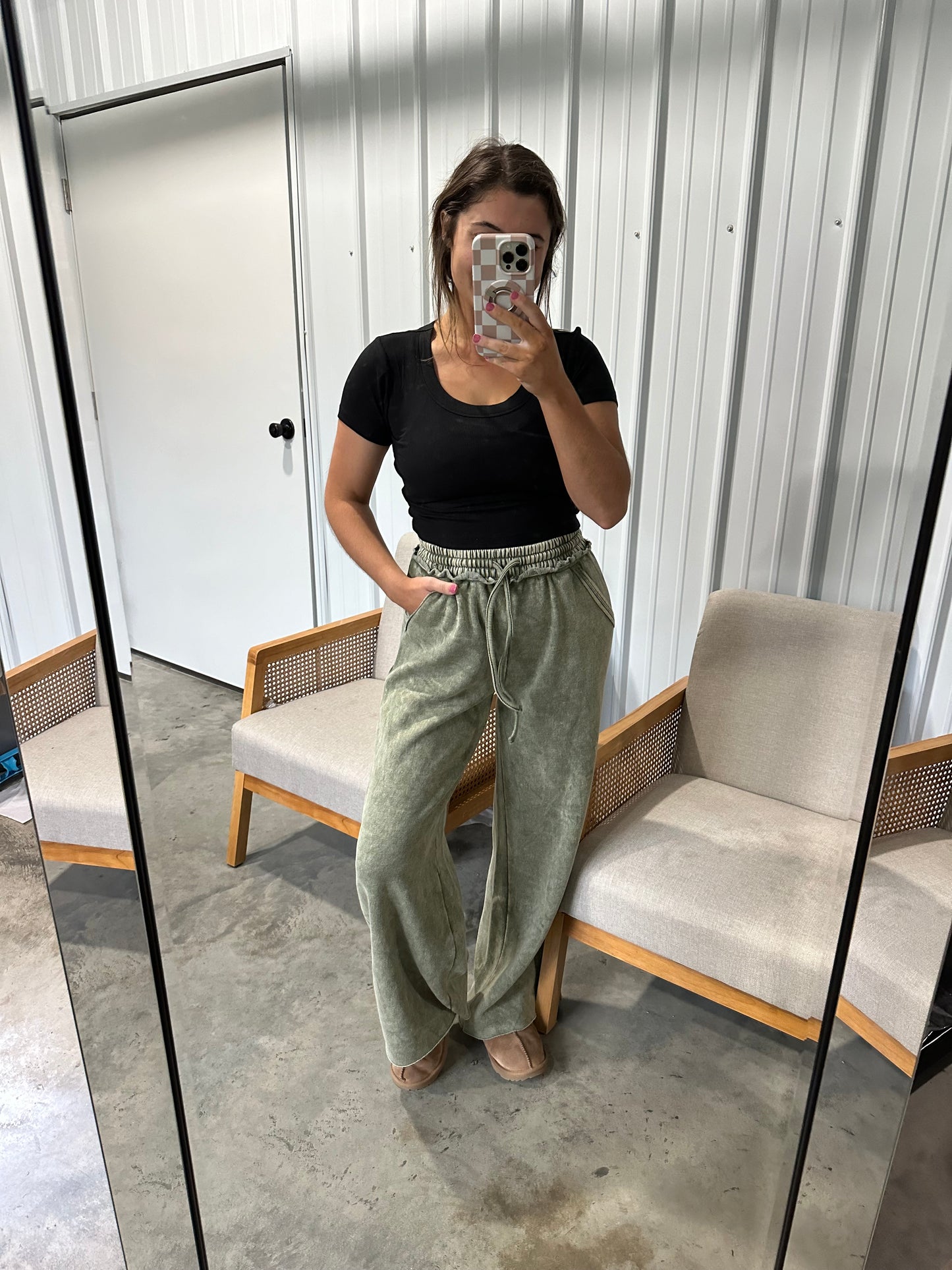 Acid Wash Fleece Lounge pants - Olive