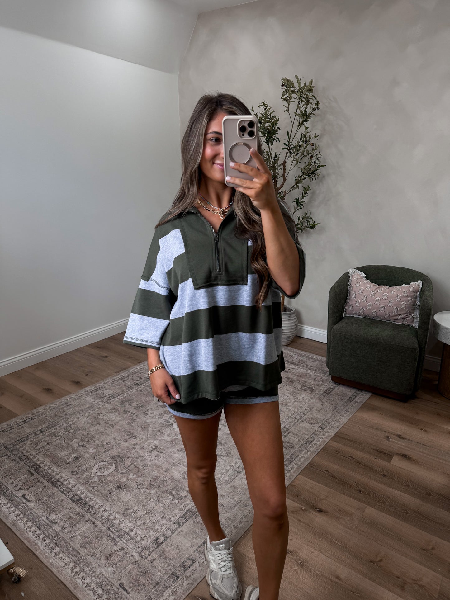Zoey Half Zip Shorts Set - dark olive *RESTOCK