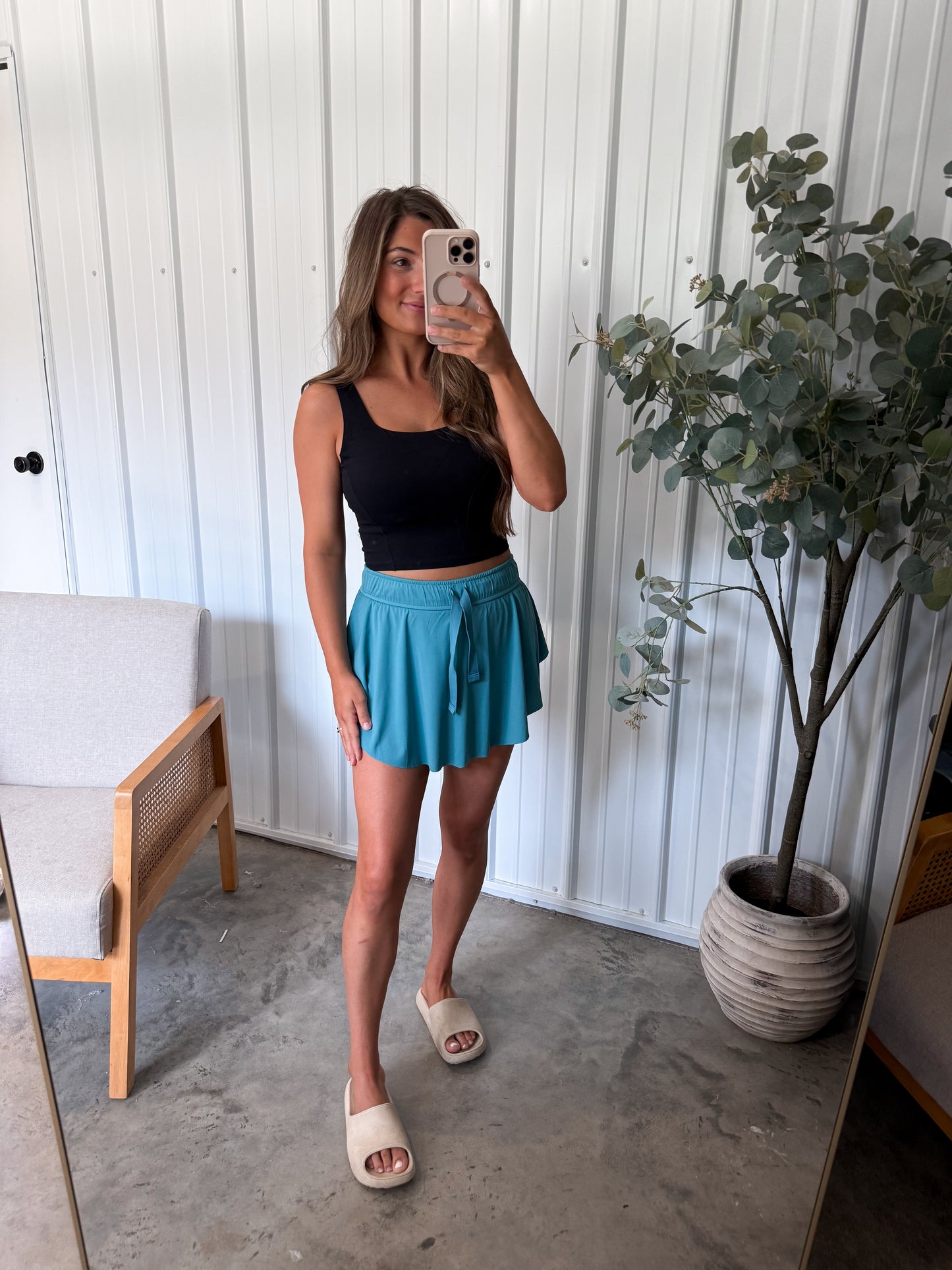 Ruffle Hem Active Skort- Dusty Teal