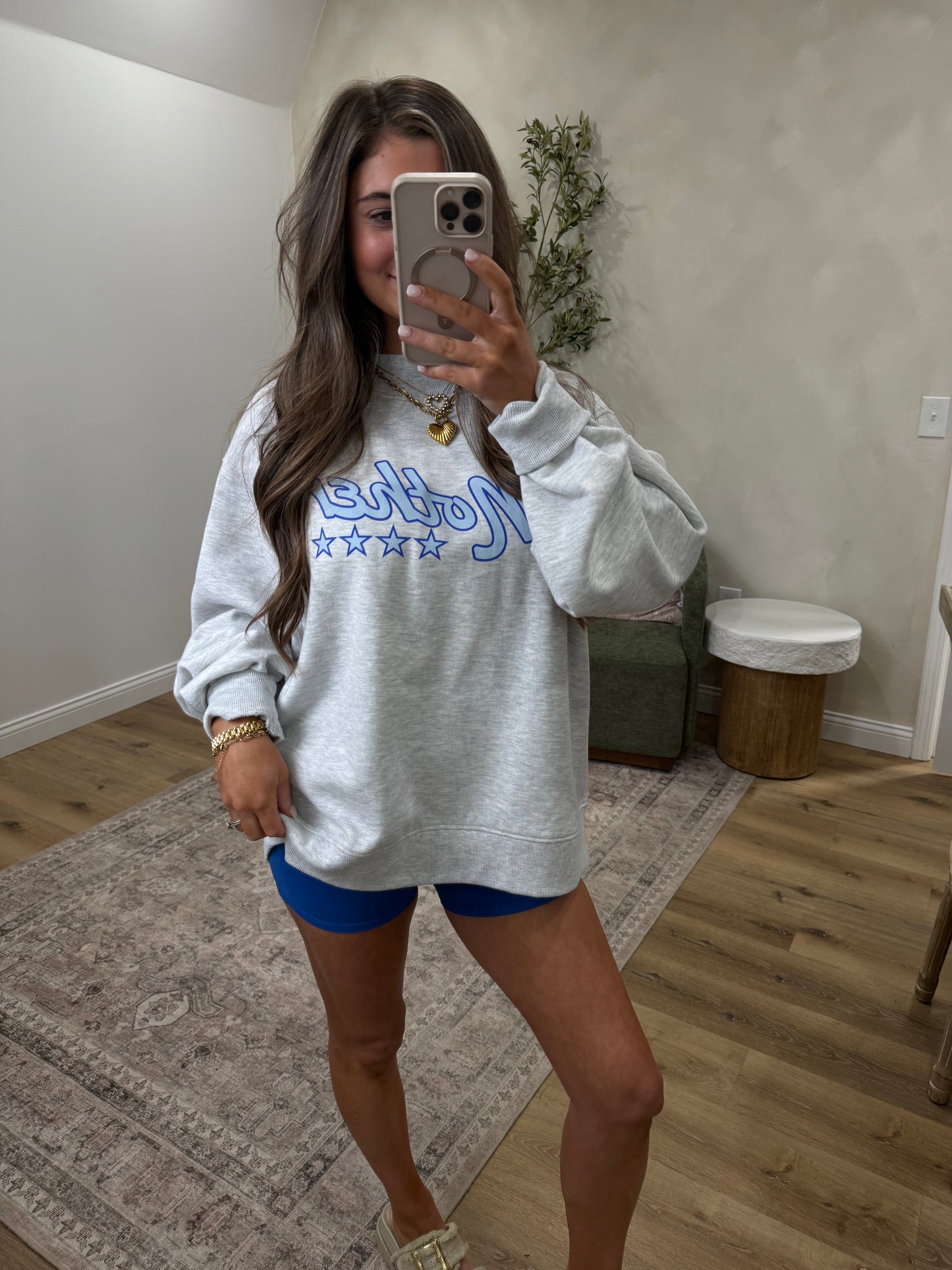 Mother Star Mock Neck - blue/heather grey