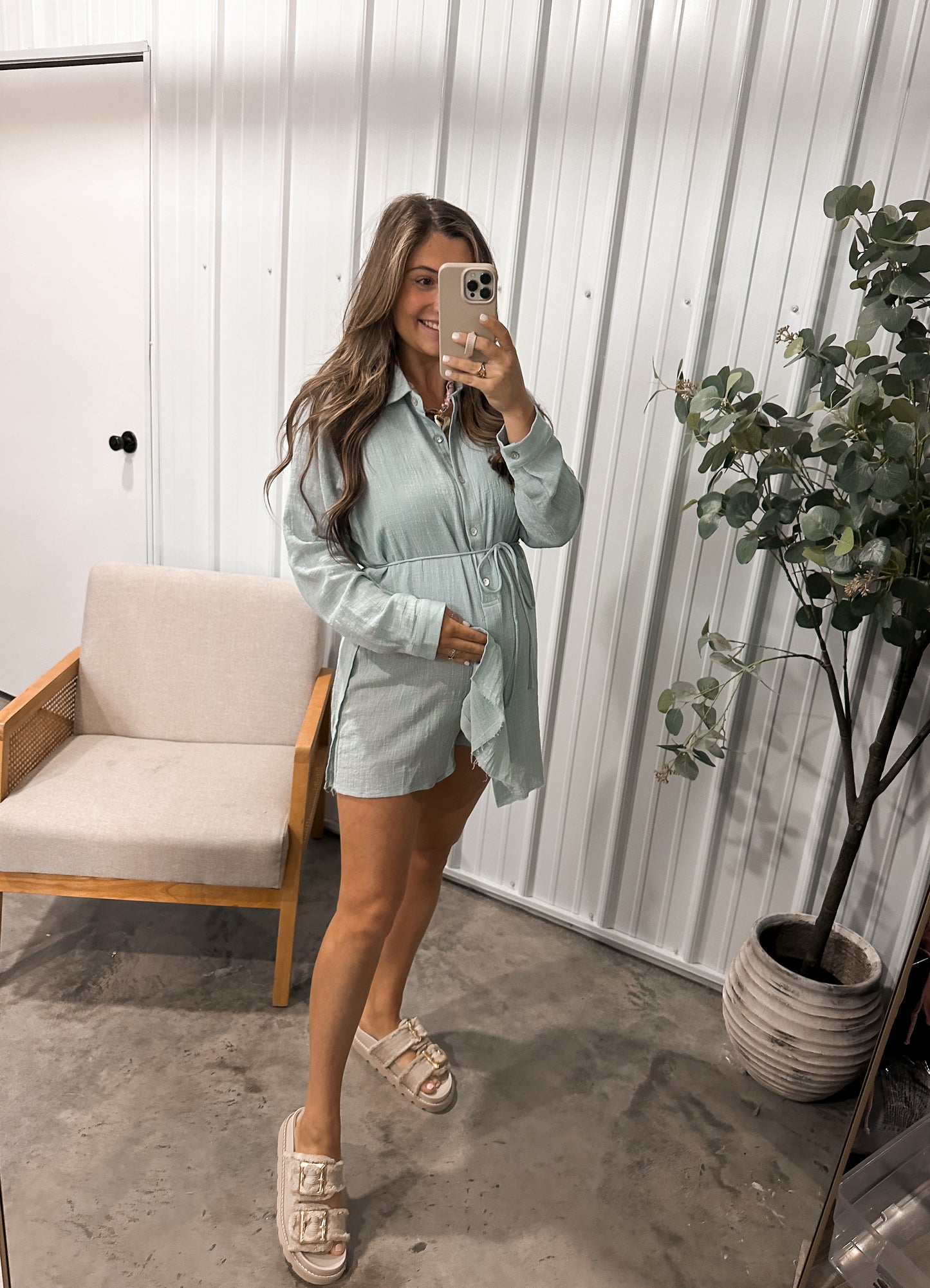 Dusty Blue Romper Dress