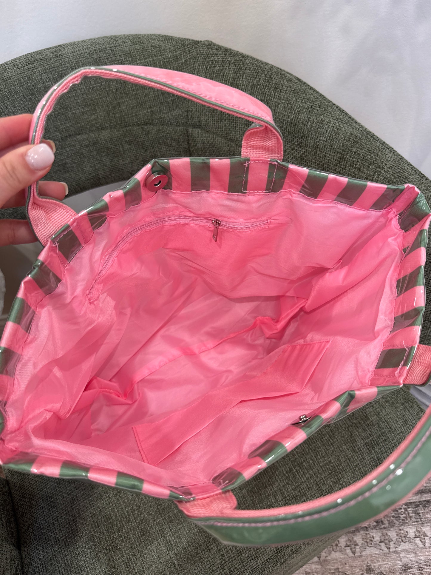 Neon Pop Carryall Striped Tote Bag - pink/green