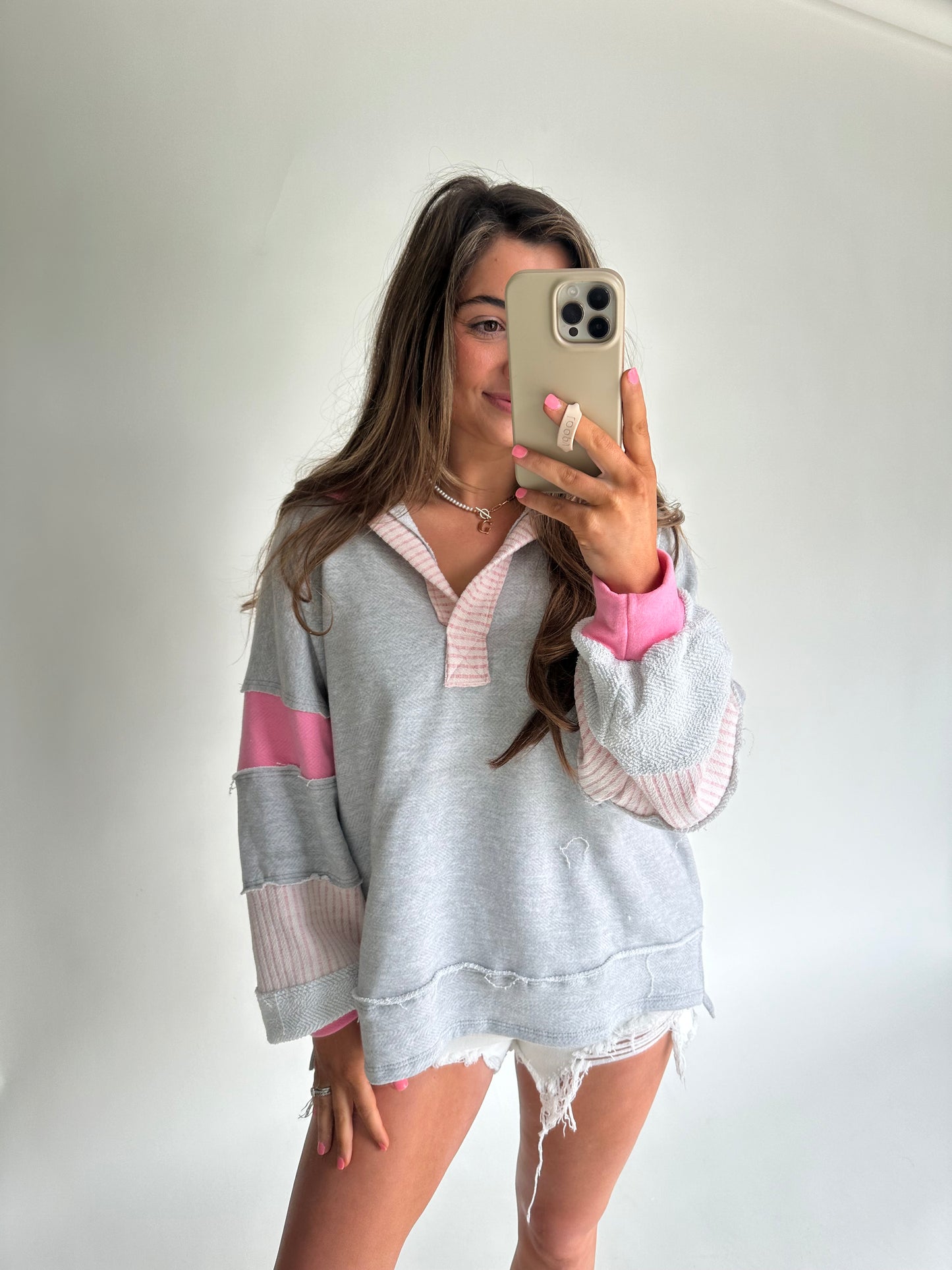 Avery Pullover - Grey/Pink - Restock!