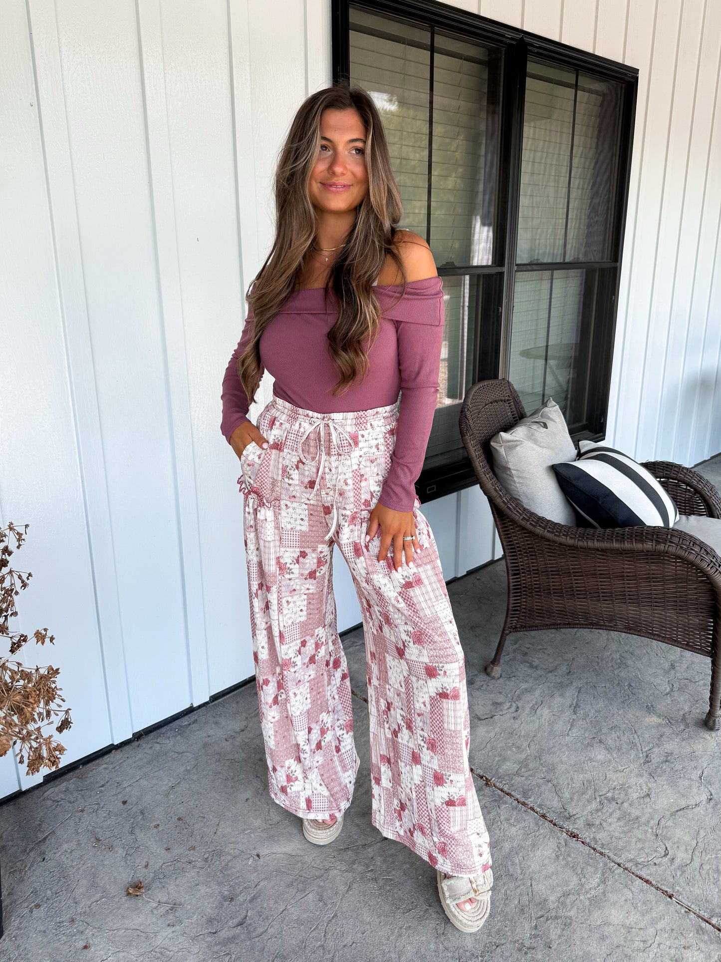 Floral Patchwork Pants- soft rose