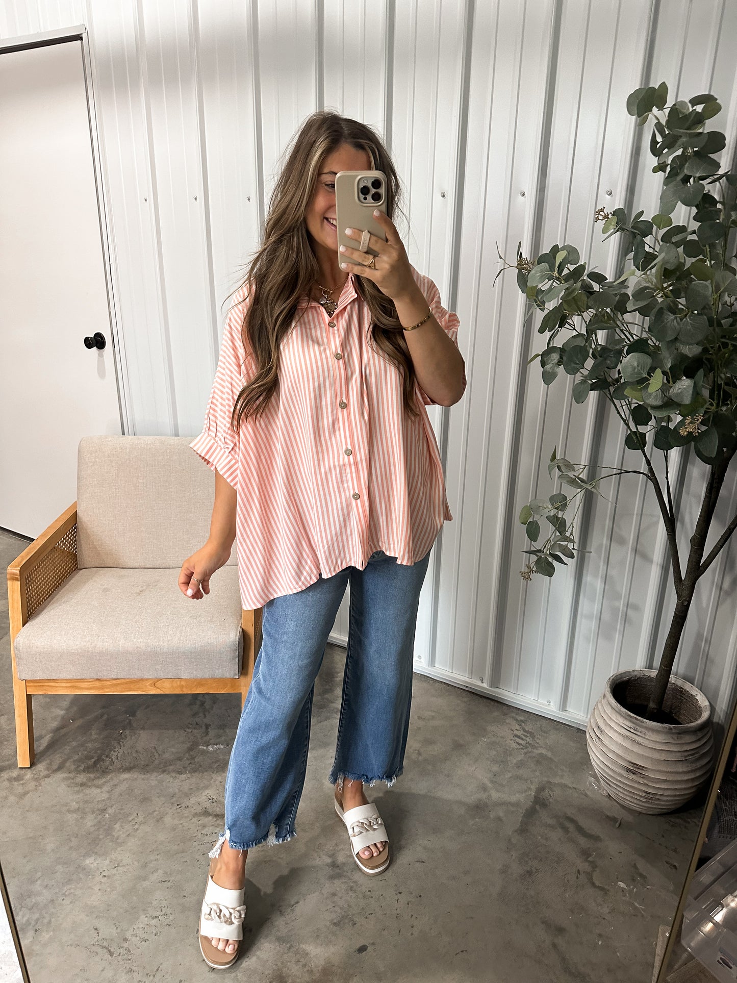 The Beachy Button Up- Coral