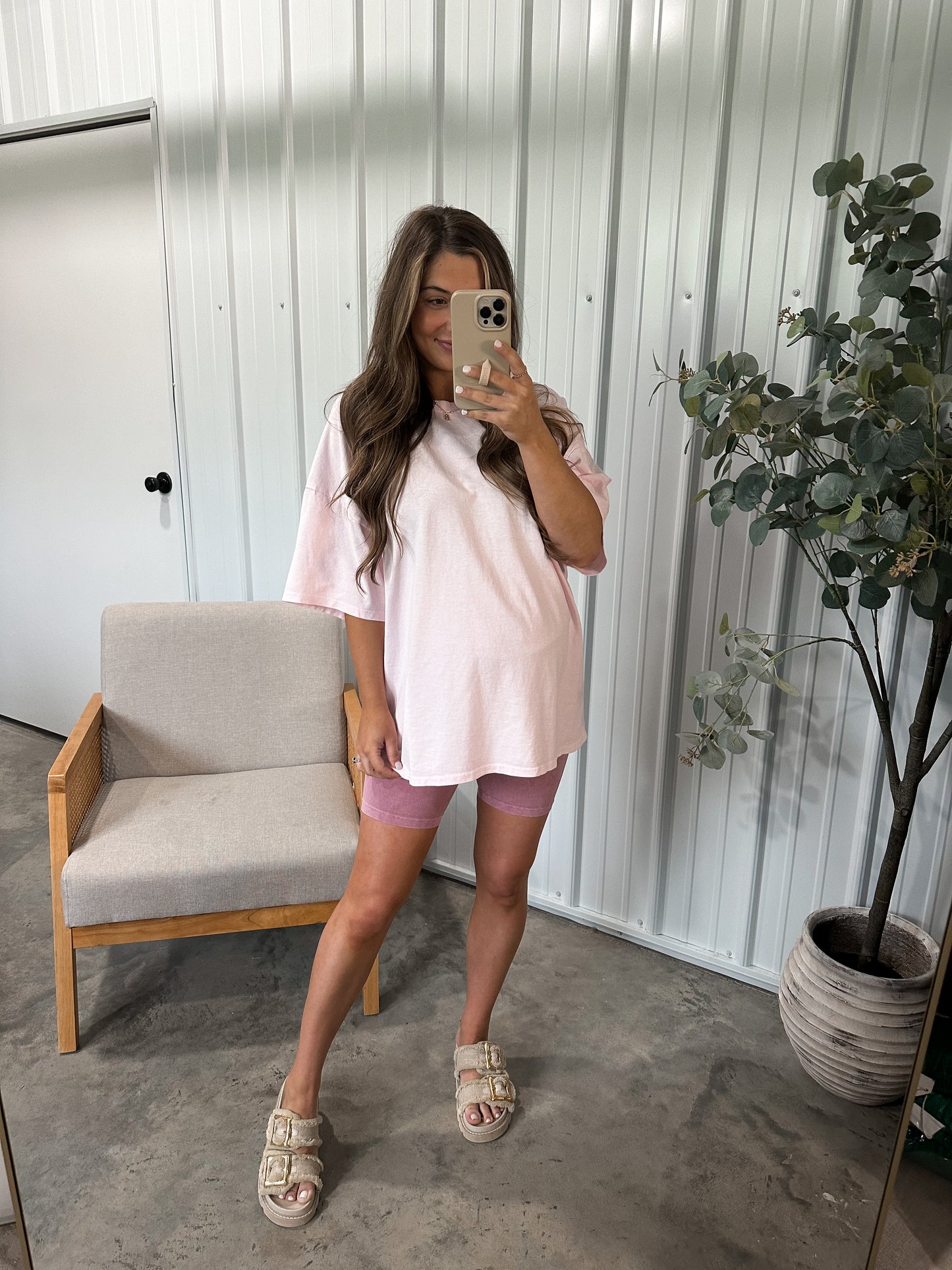 Acid Washed Biker Shorts- Dusty Rose