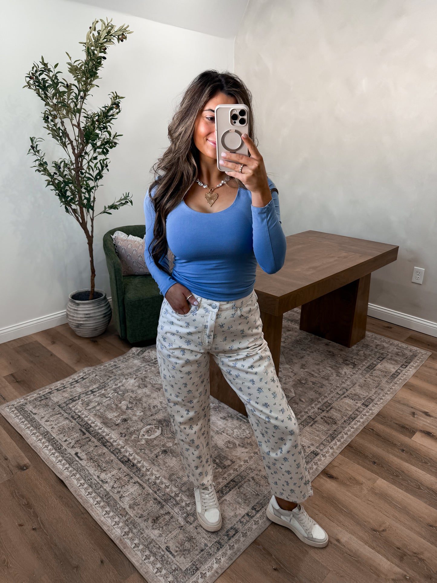 Wildflower Blues Denim Pant- Cream