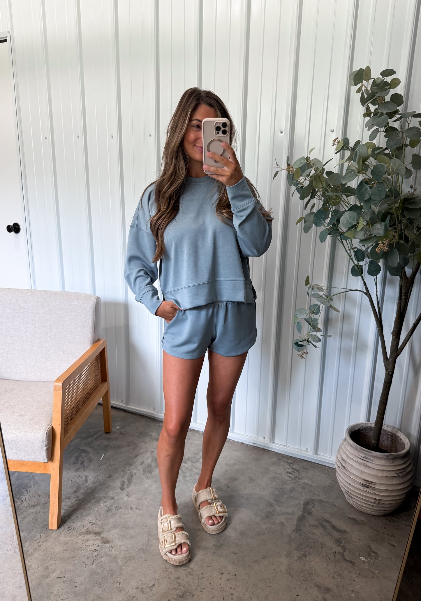 Scuba Long Sleeve Sweatshirts & Shorts Set - Blue Grey