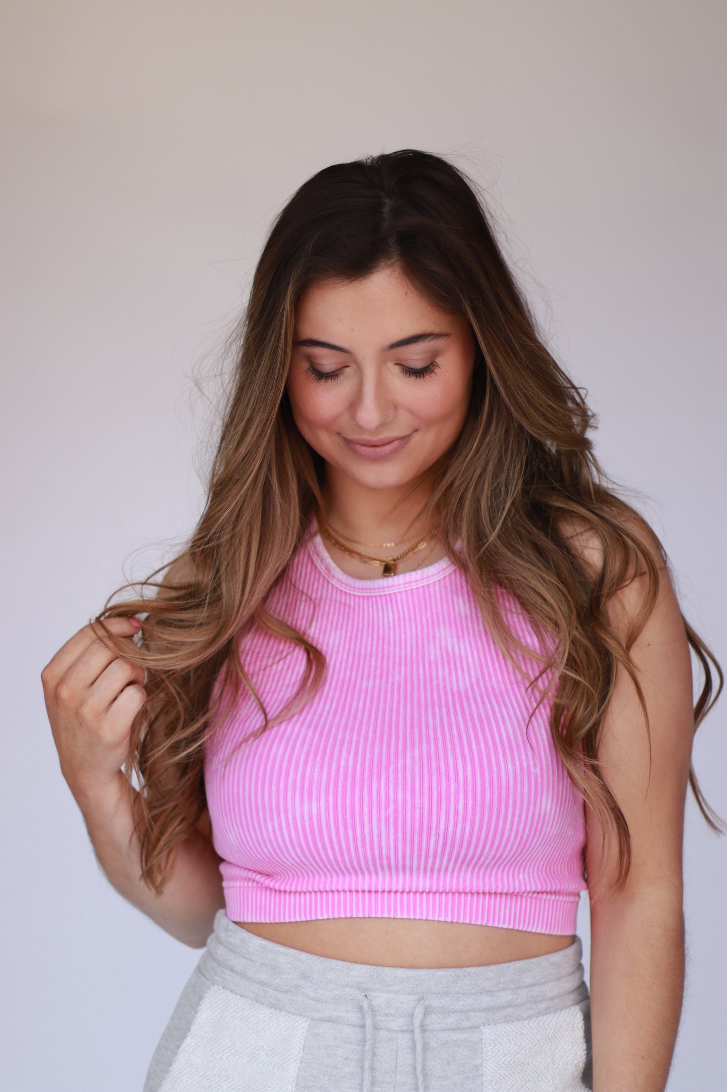 Rachel Ribbed Seamless Tank (Lavender + Pink)
