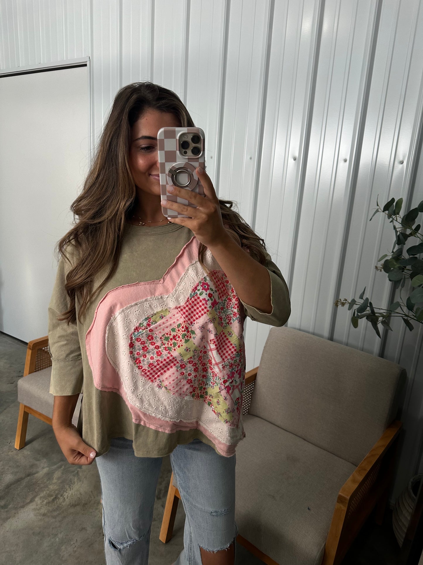 Heart Patch Mineral Washed Knit Top **LAST CALL**